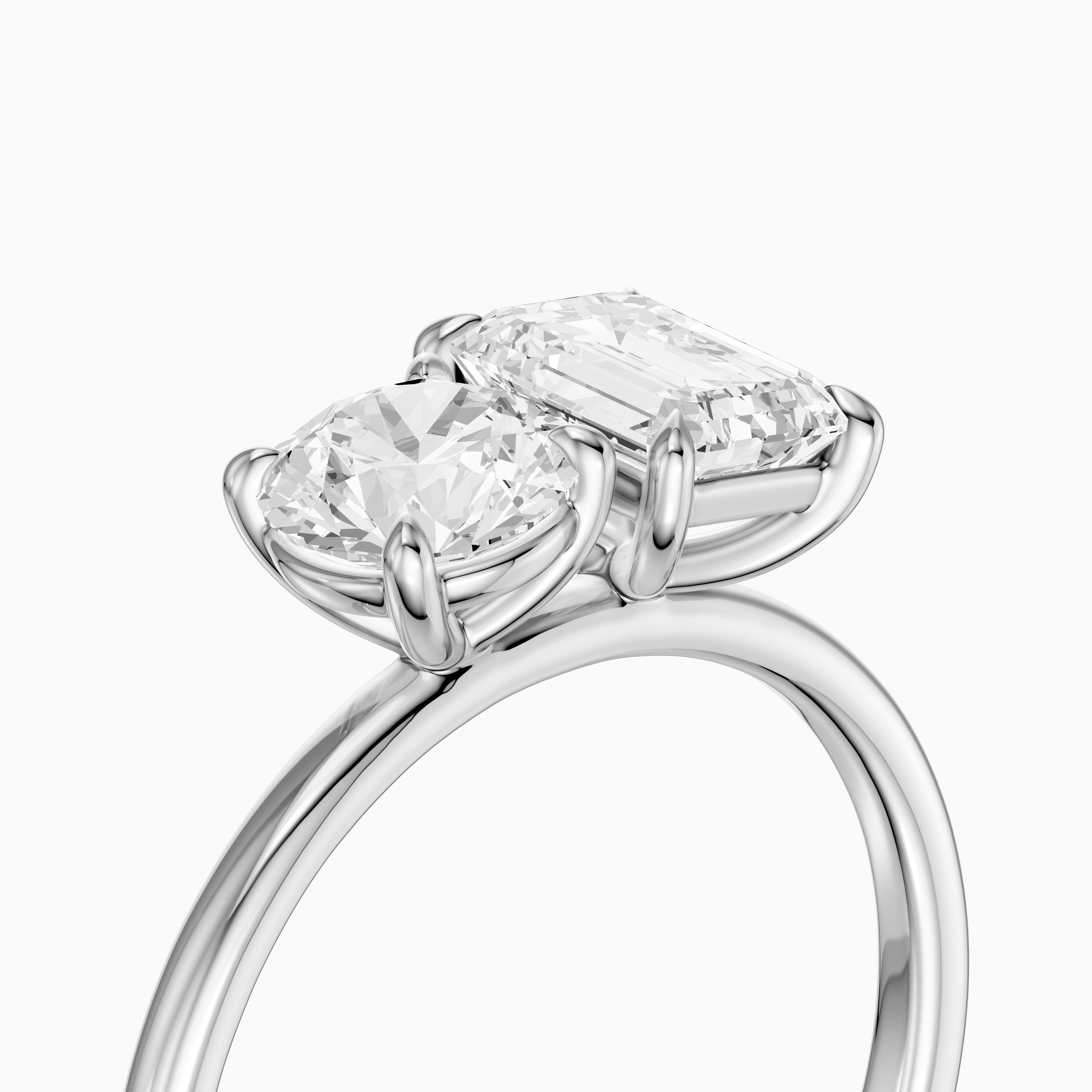 Ayslee Toi Et Moi Engagement Ring With Round and Emerald Cut Moissanite Diamonds