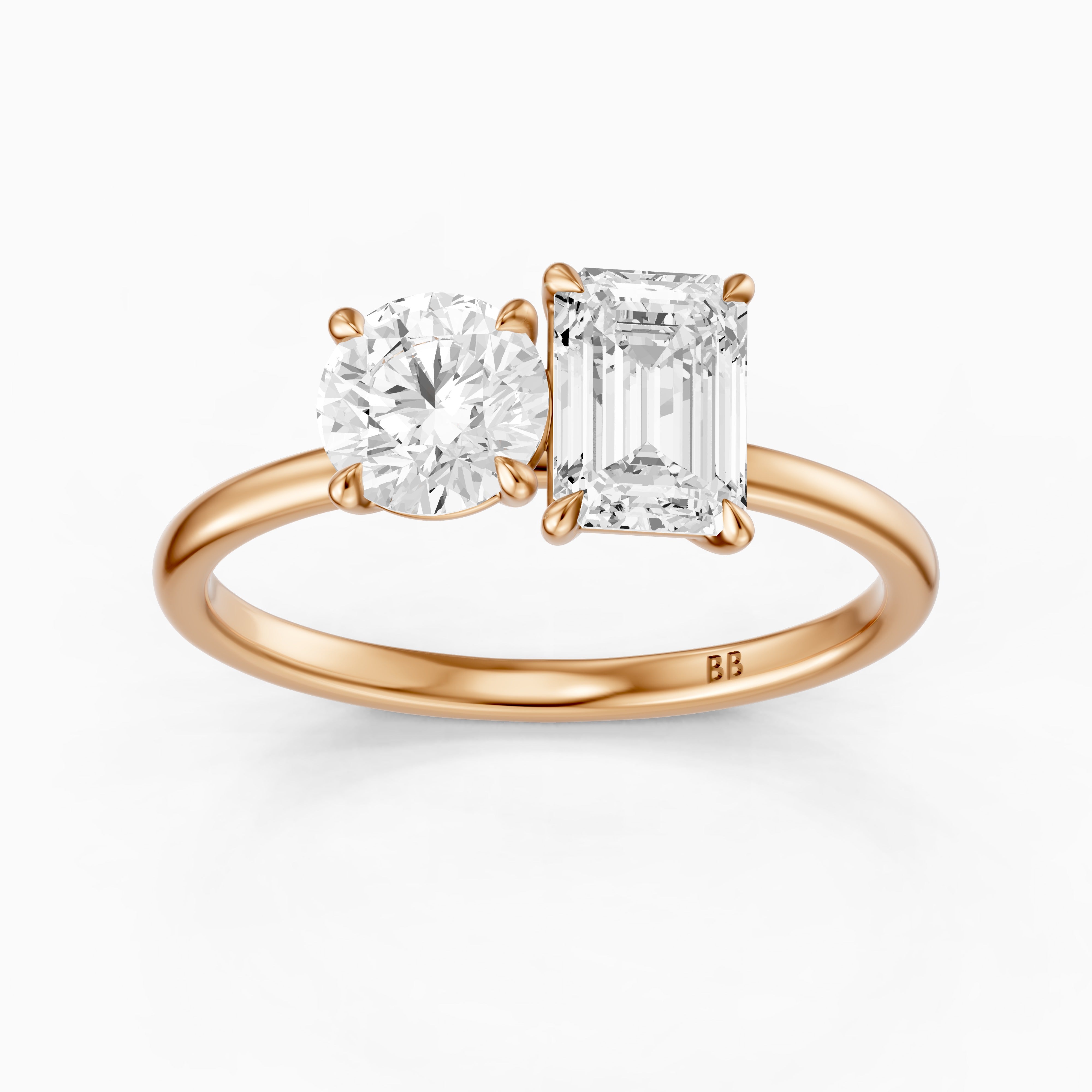 Ayslee Toi Et Moi Engagement Ring With Round and Emerald Cut Moissanite Diamonds