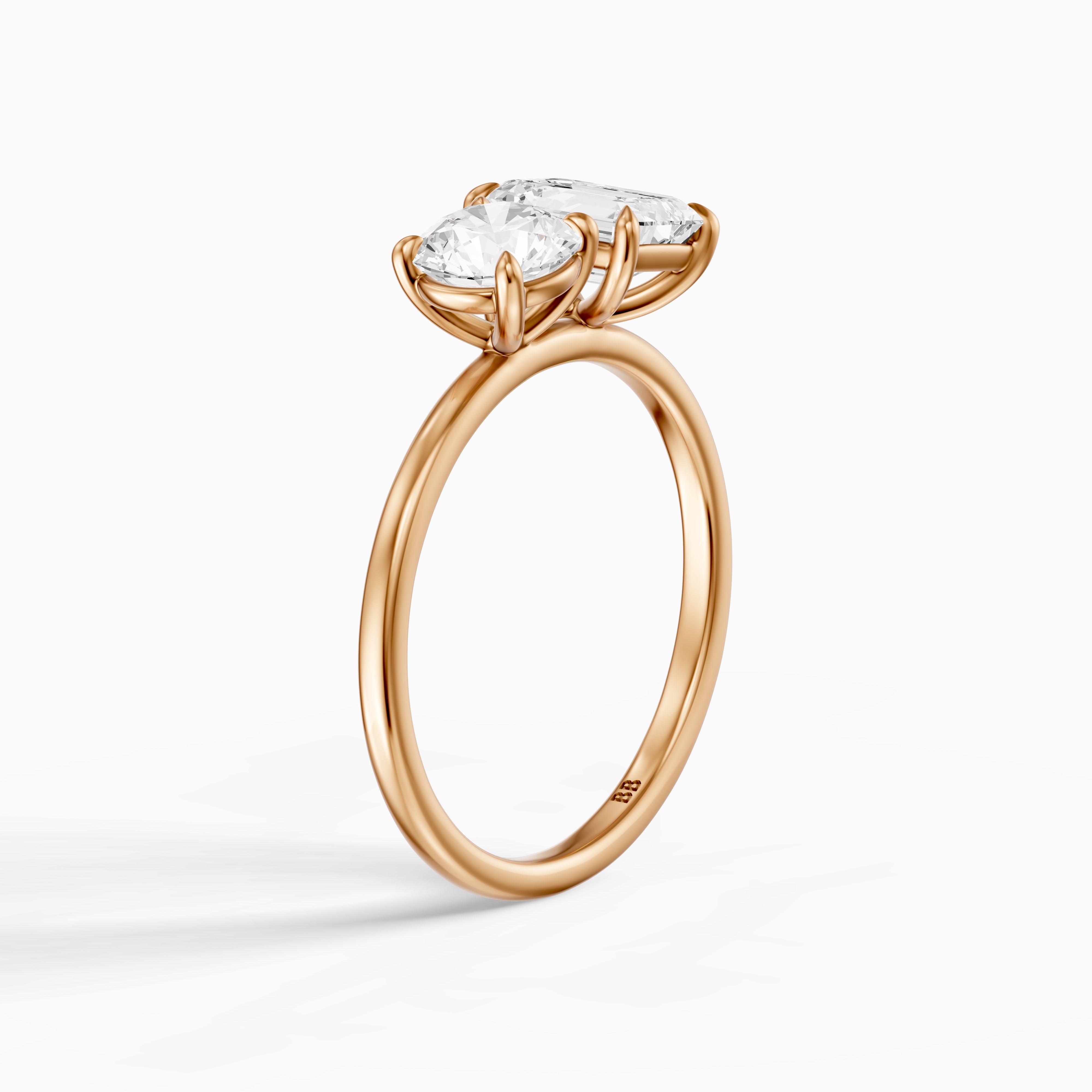 Ayslee Toi Et Moi Engagement Ring With Round and Emerald Cut Moissanite Diamonds