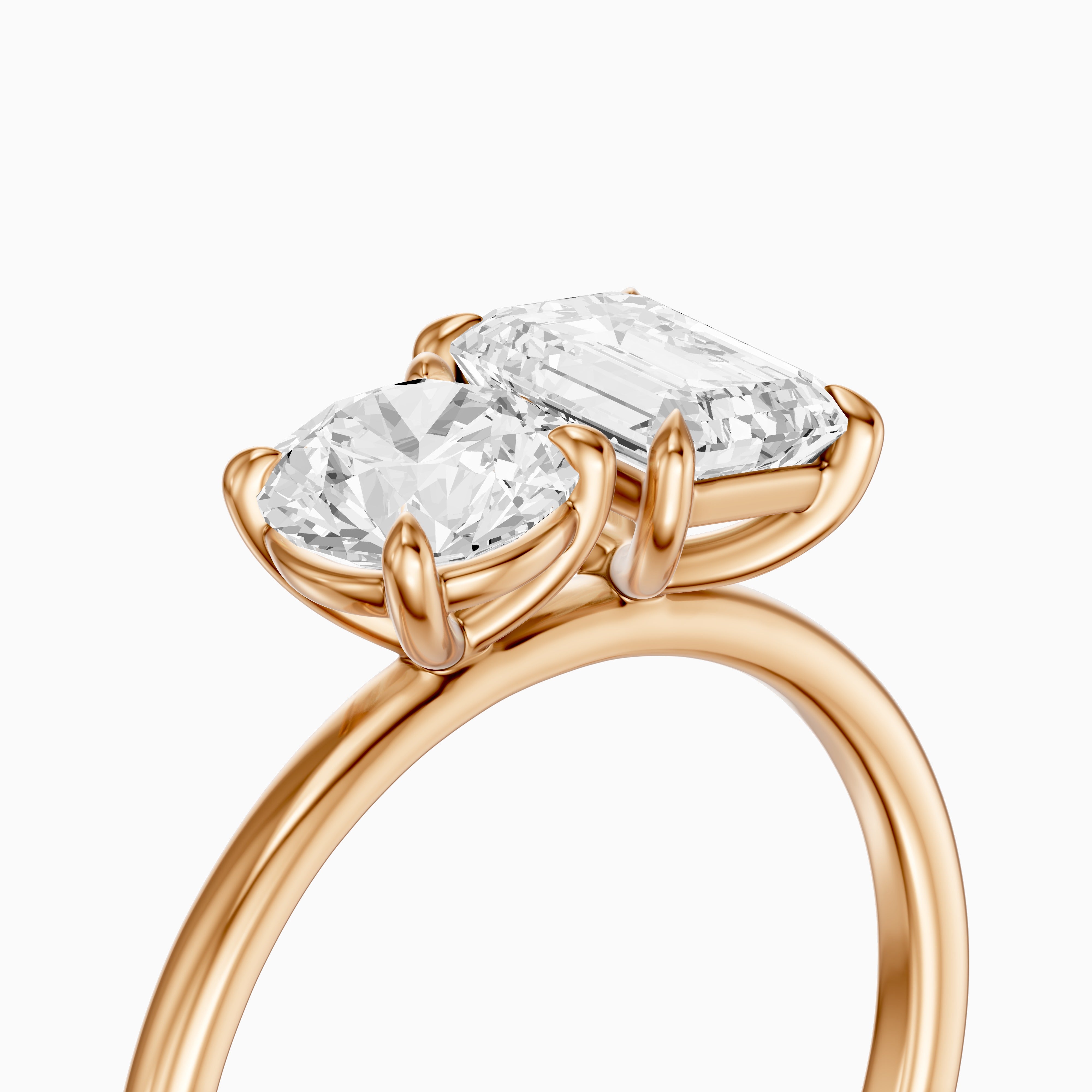 Ayslee Toi Et Moi Engagement Ring With Round and Emerald Cut Moissanite Diamonds