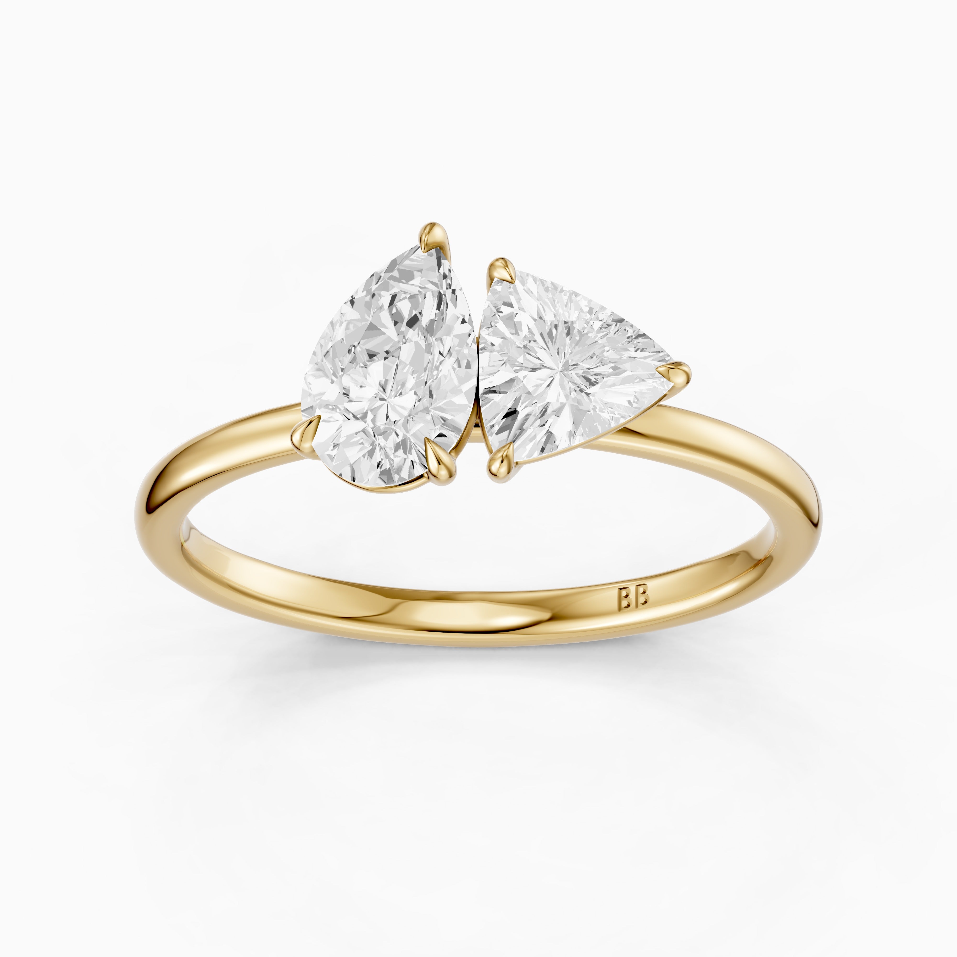 Roselyn Toi Et Moi Engagement Ring With Pear and Trillion Cut Moissanite Diamond