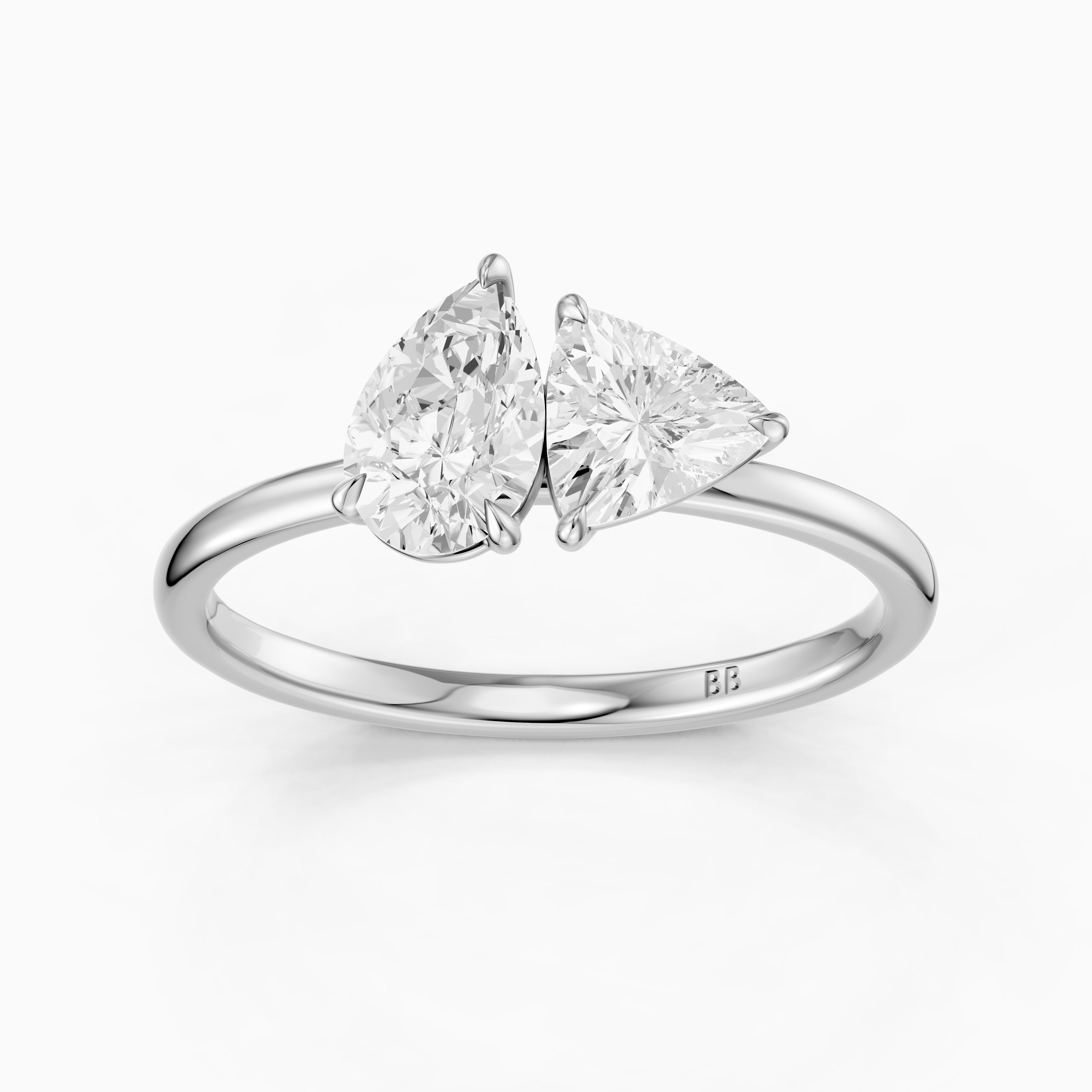 Roselyn Toi Et Moi Engagement Ring With Pear and Trillion Cut Moissanite Diamond