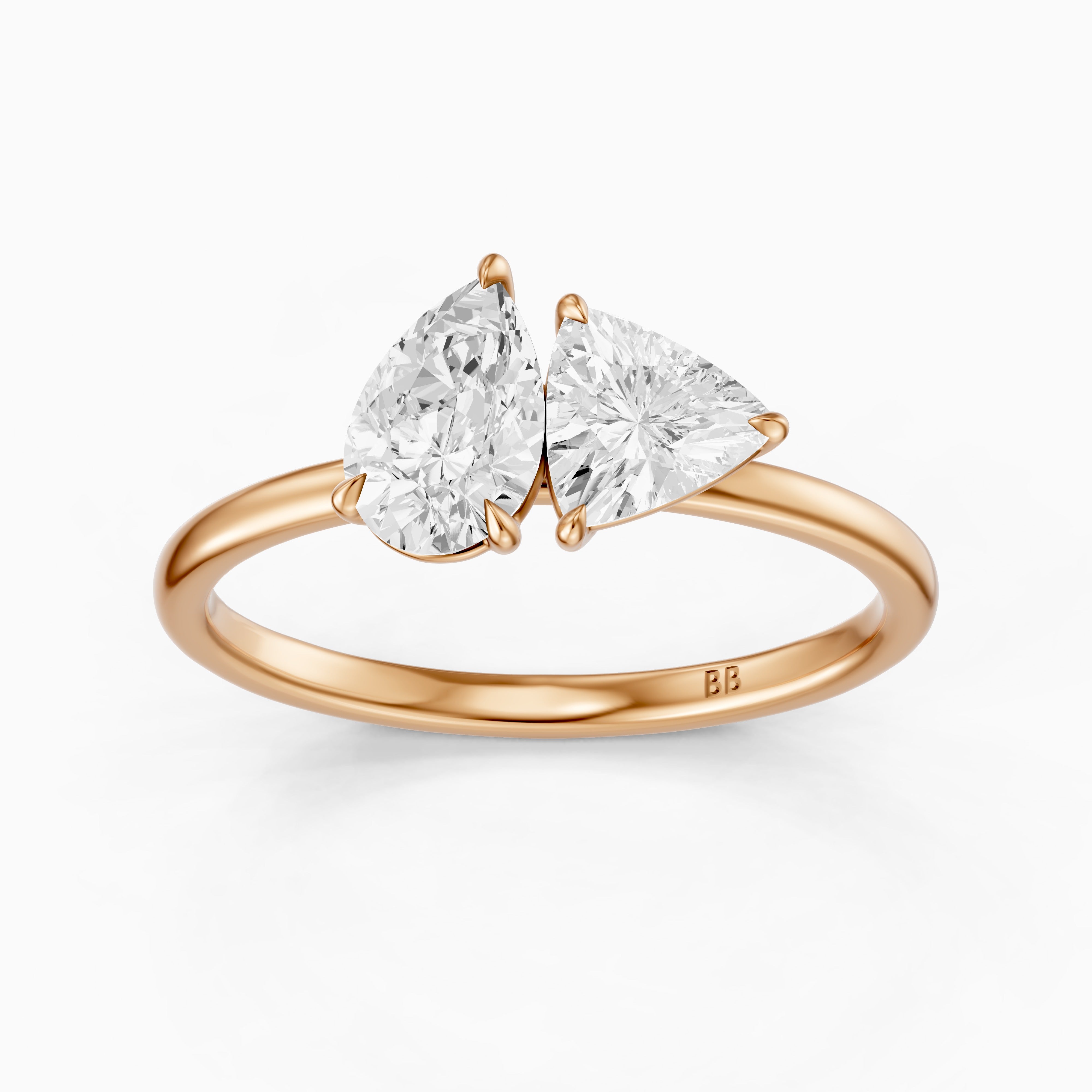 Roselyn Toi Et Moi Engagement Ring With Pear and Trillion Cut Moissanite Diamond
