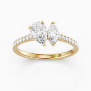 Braely Toi Et Moi Pave Side Stone Ring With Pear and Marquise Moissanite Diamond