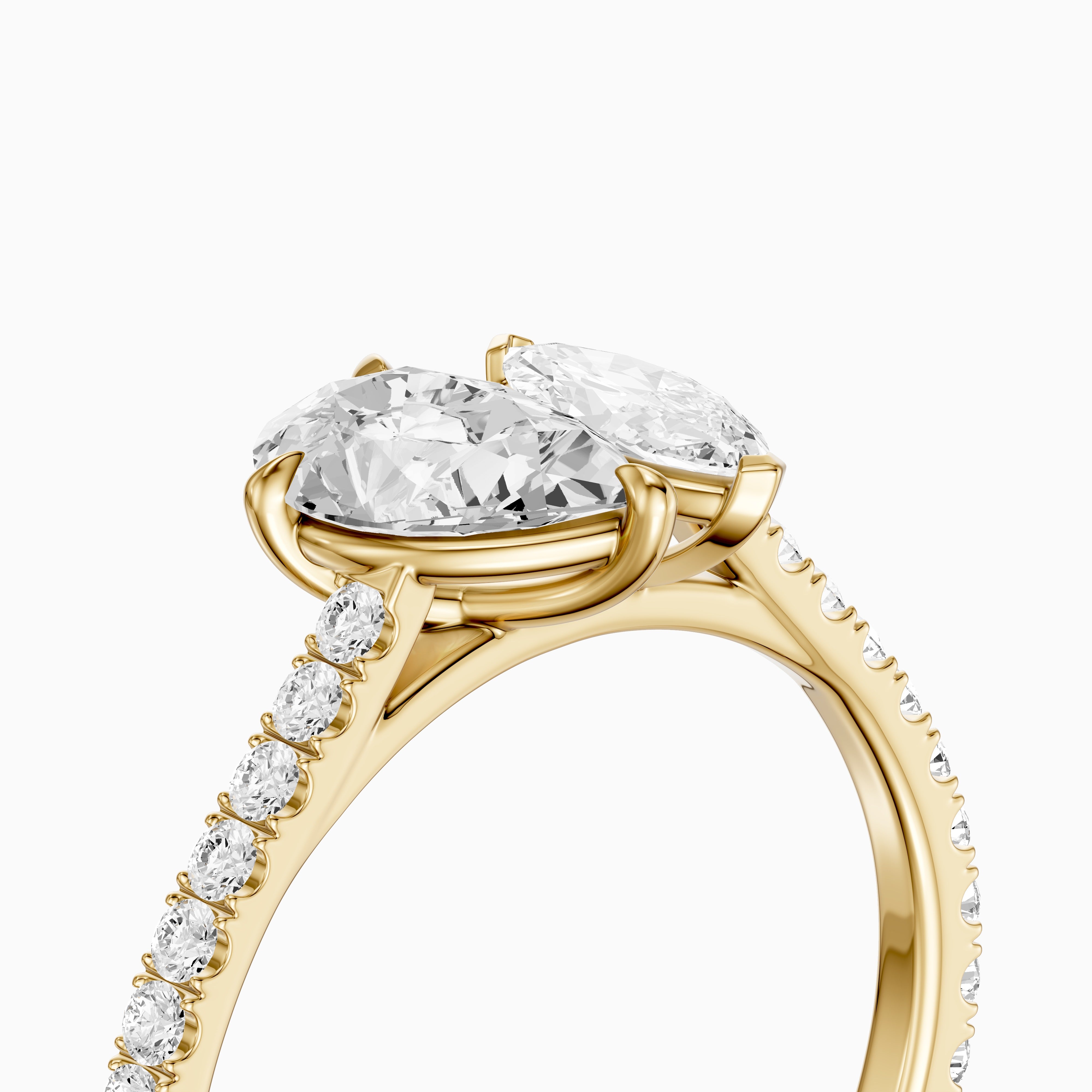 Braely Toi Et Moi Pave Side Stone Ring With Pear and Marquise Moissanite Diamond