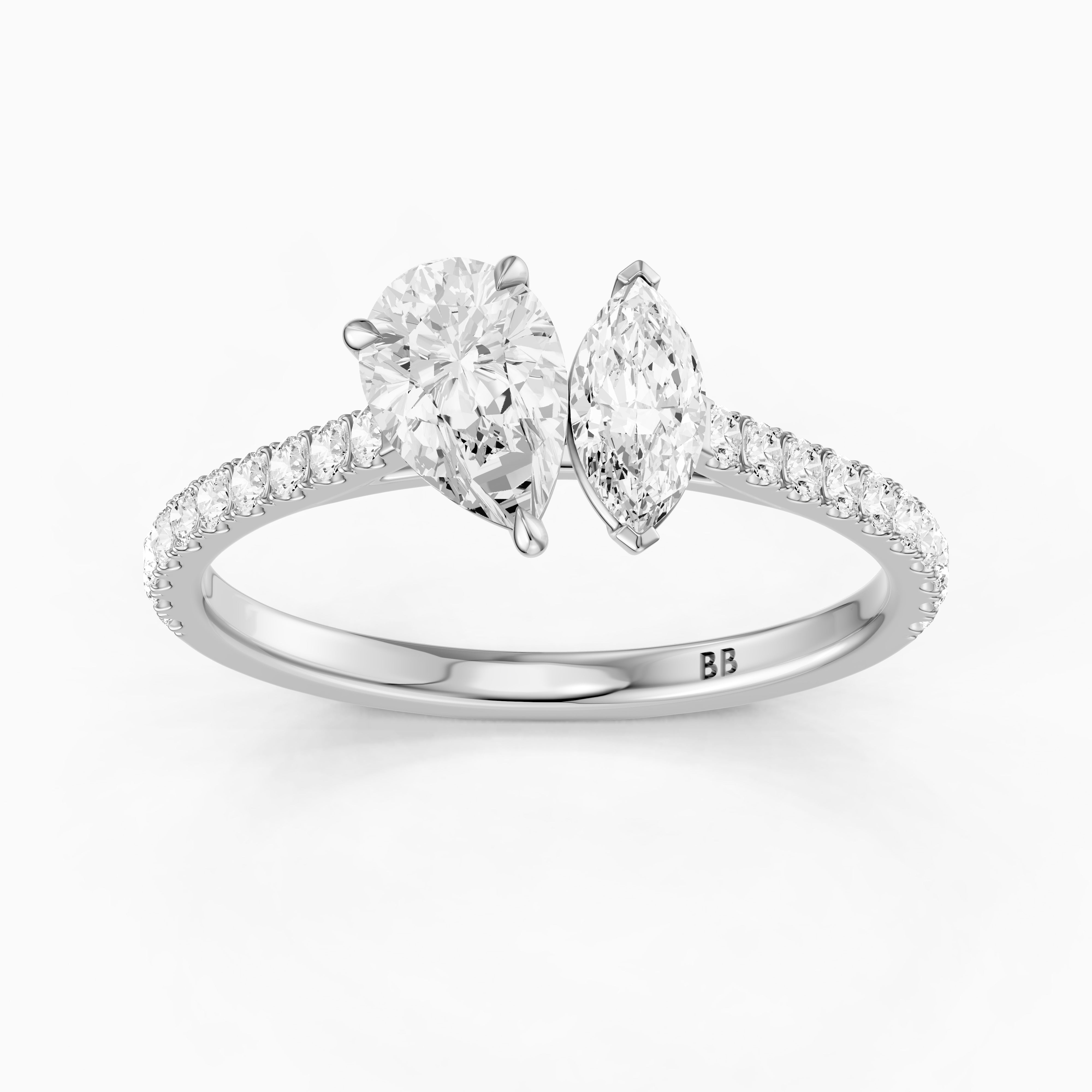 Braely Toi Et Moi Pave Side Stone Ring With Pear and Marquise Moissanite Diamond