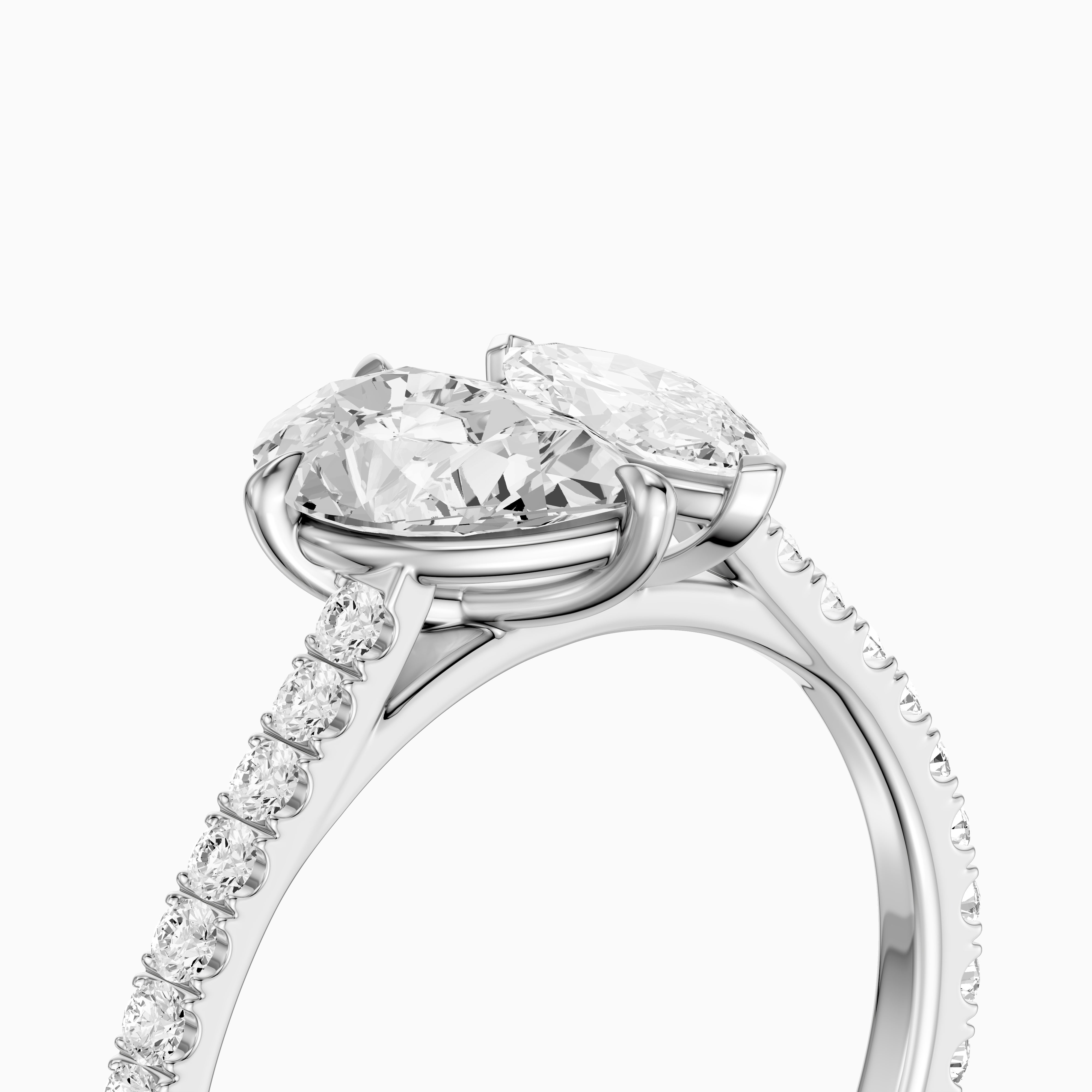 Braely Toi Et Moi Pave Side Stone Ring With Pear and Marquise Moissanite Diamond