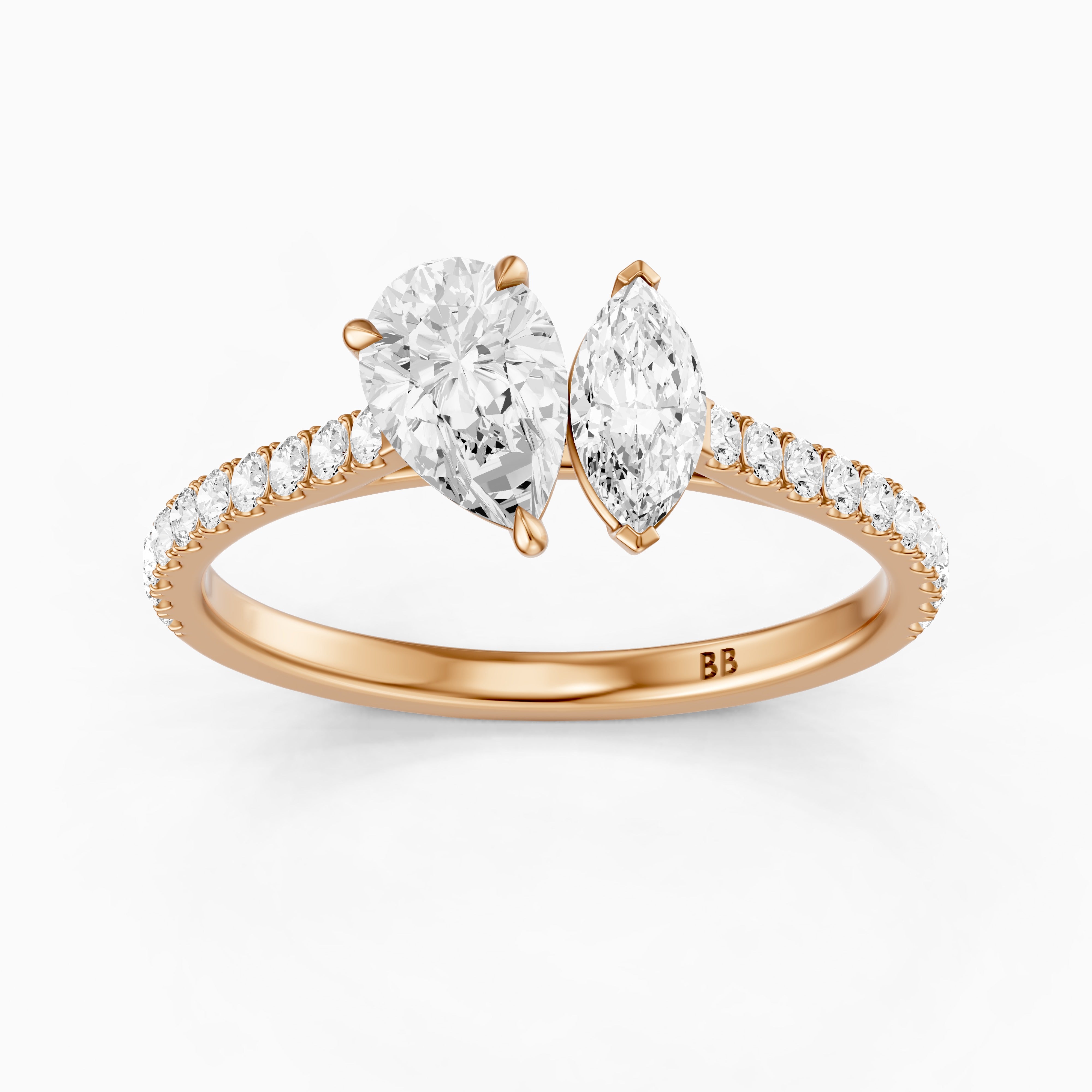Braely Toi Et Moi Pave Side Stone Ring With Pear and Marquise Moissanite Diamond