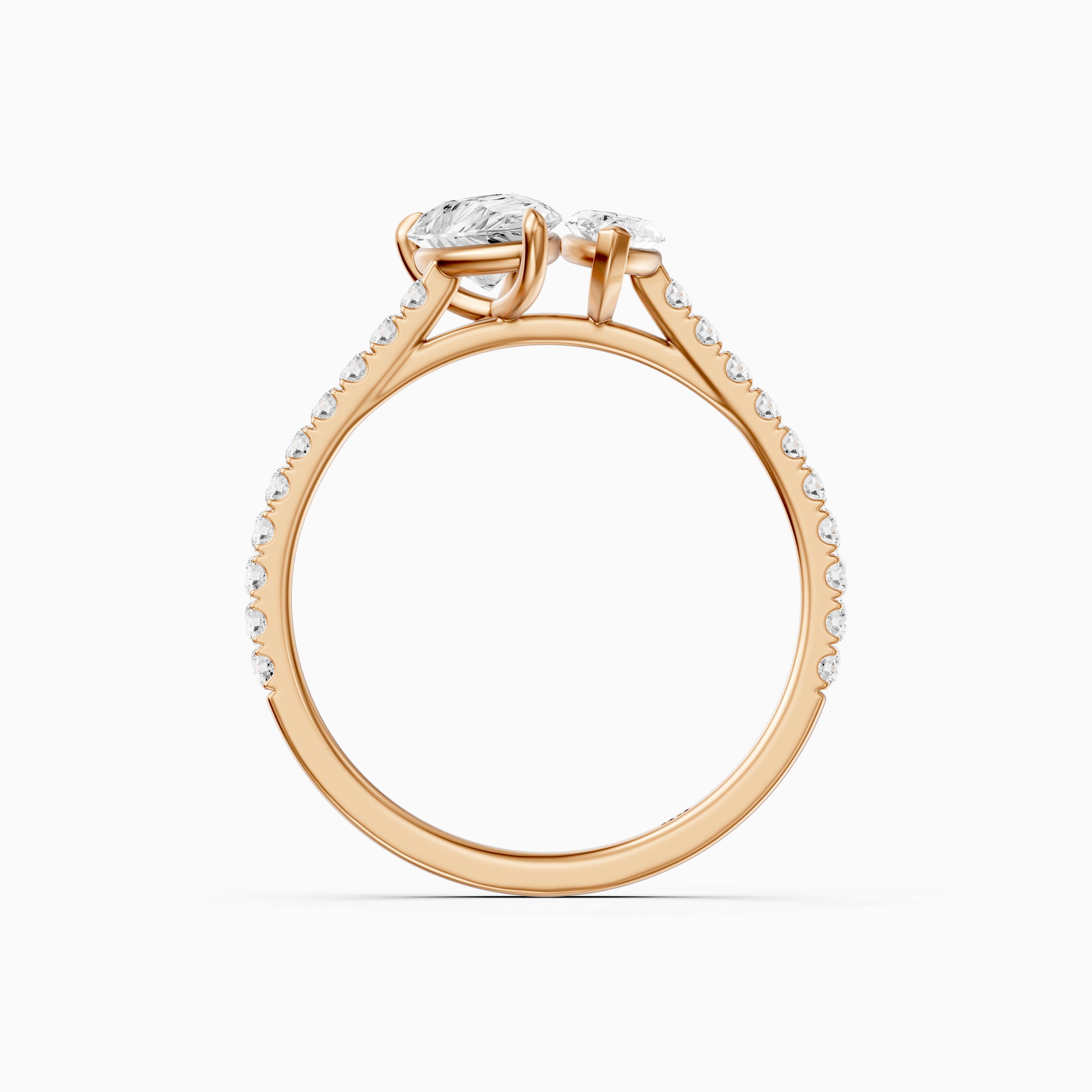 Braely Toi Et Moi Pave Side Stone Ring With Pear and Marquise Moissanite Diamond
