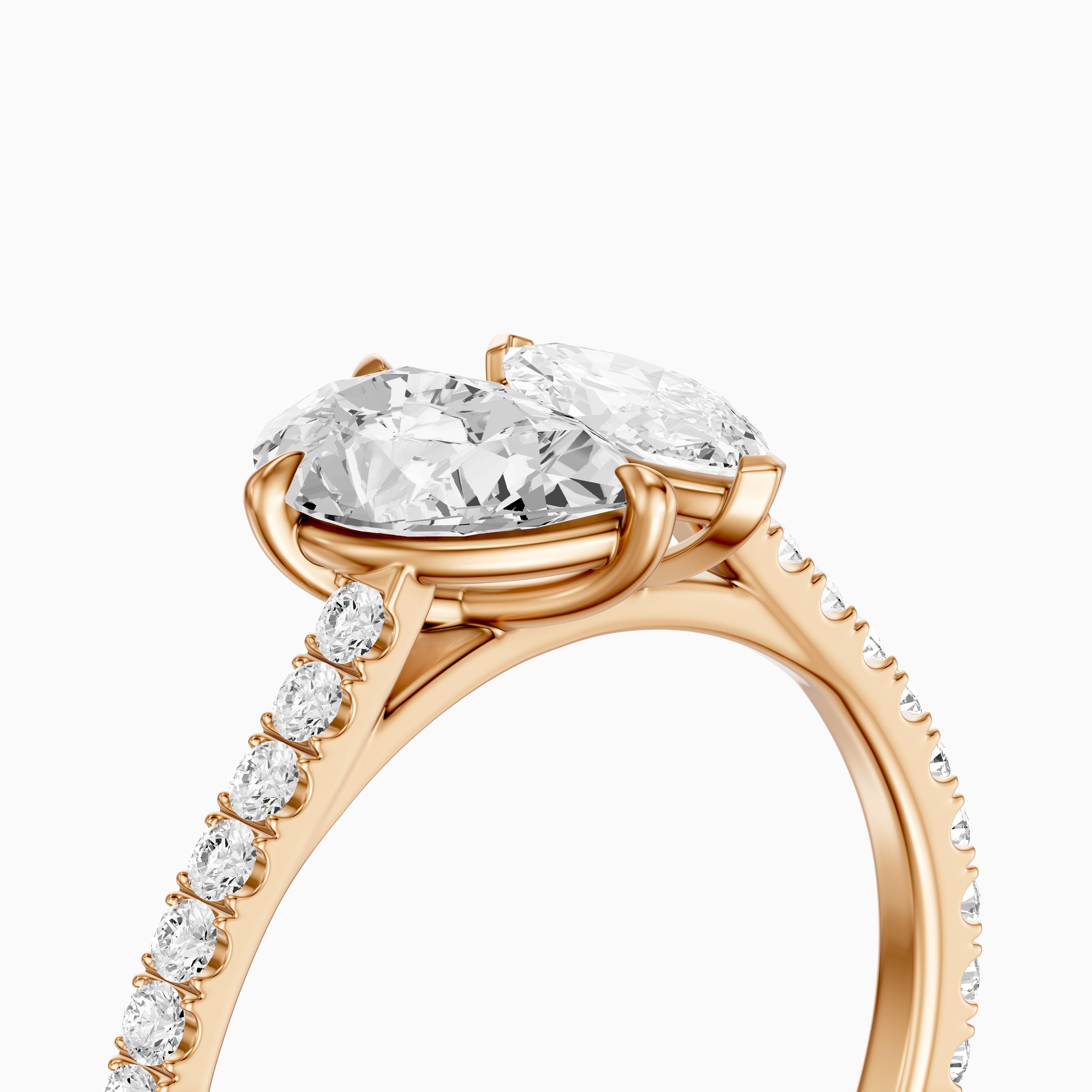 Braely Toi Et Moi Pave Side Stone Ring With Pear and Marquise Moissanite Diamond