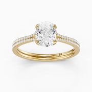 Kaia Elongated Cushion Cut Lab Grown Diamond Ring with Double Pave Band