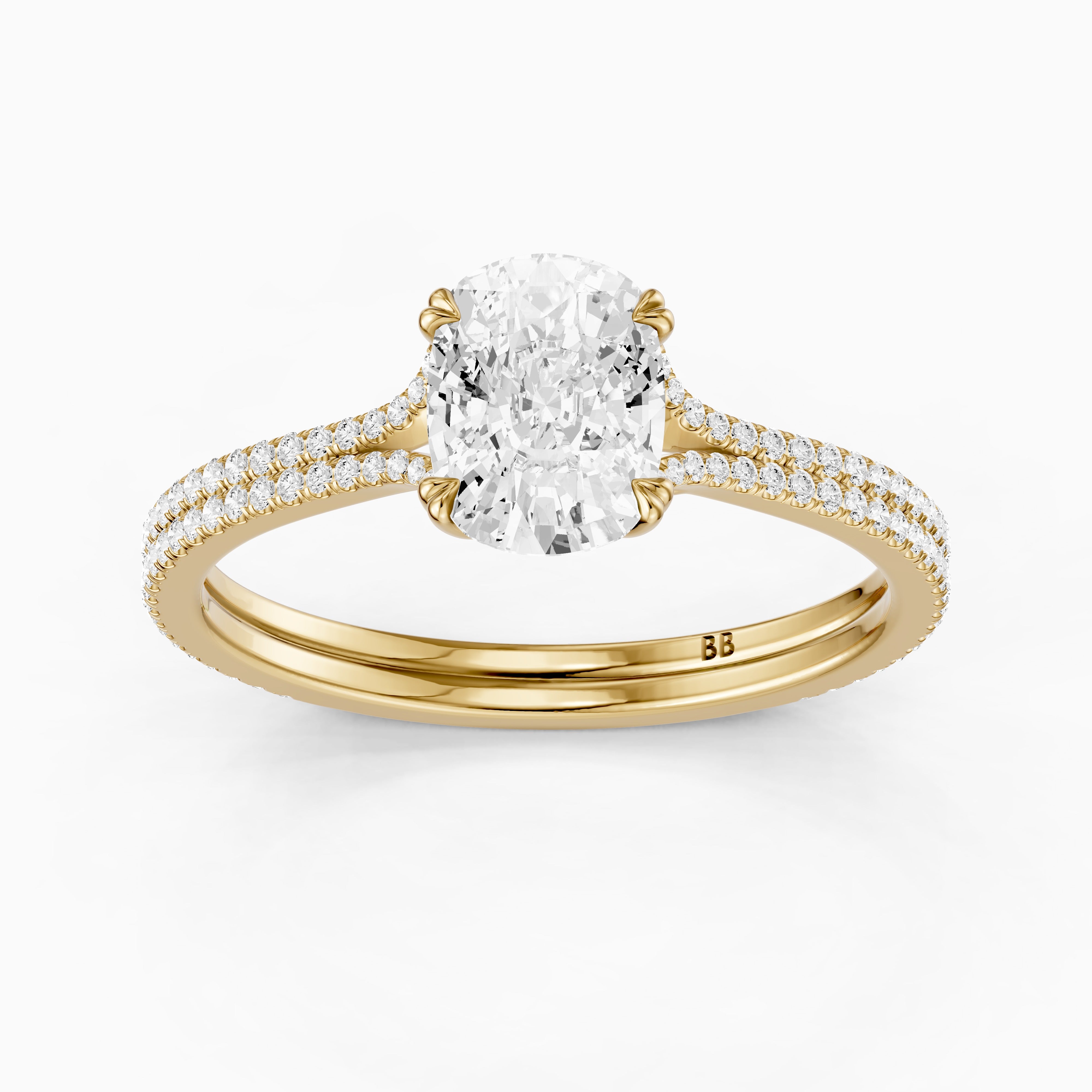 Kaia Elongated Cushion Cut Moissanite Diamond Ring with Double Pavé Band