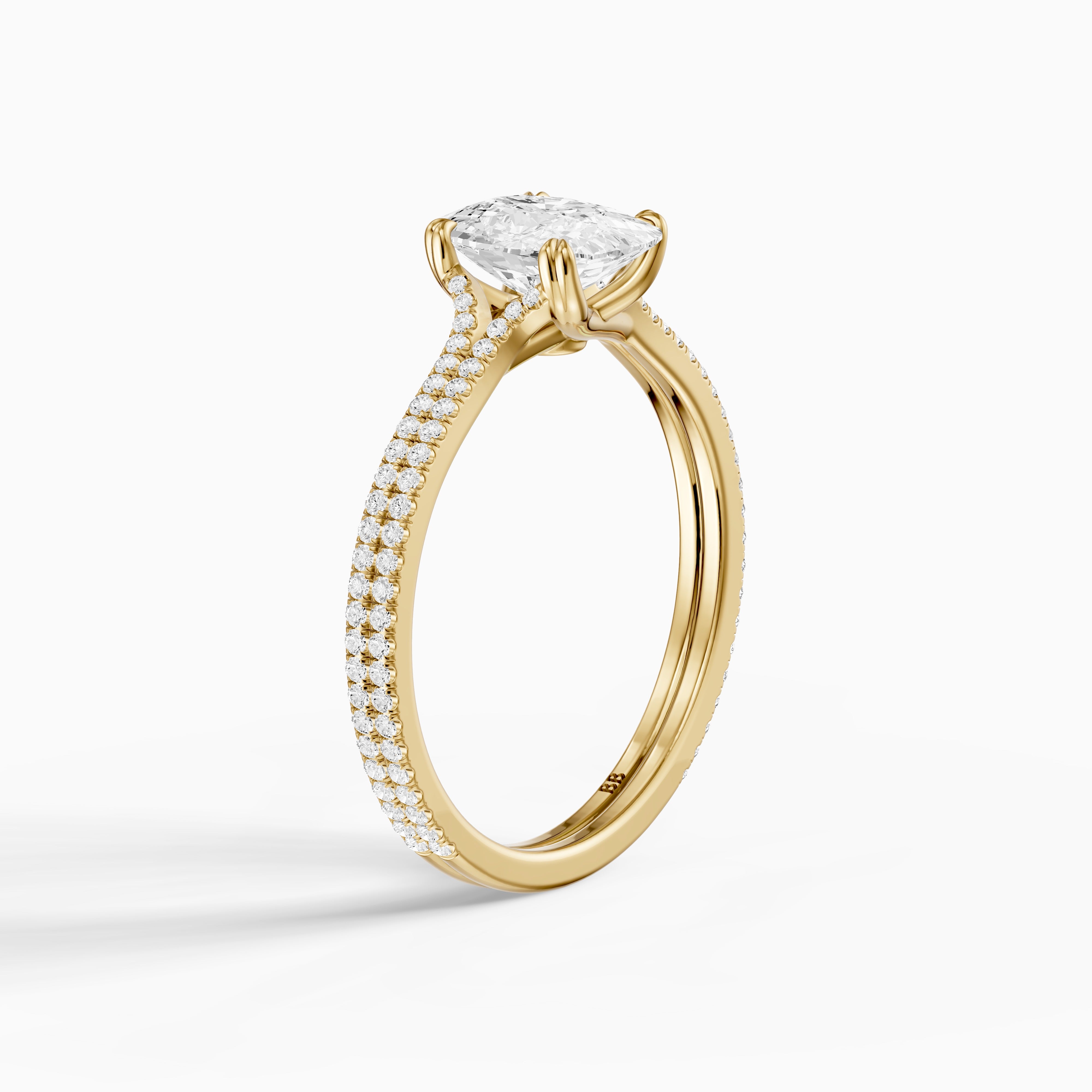 Kaia Elongated Cushion Cut Moissanite Diamond Ring with Double Pavé Band