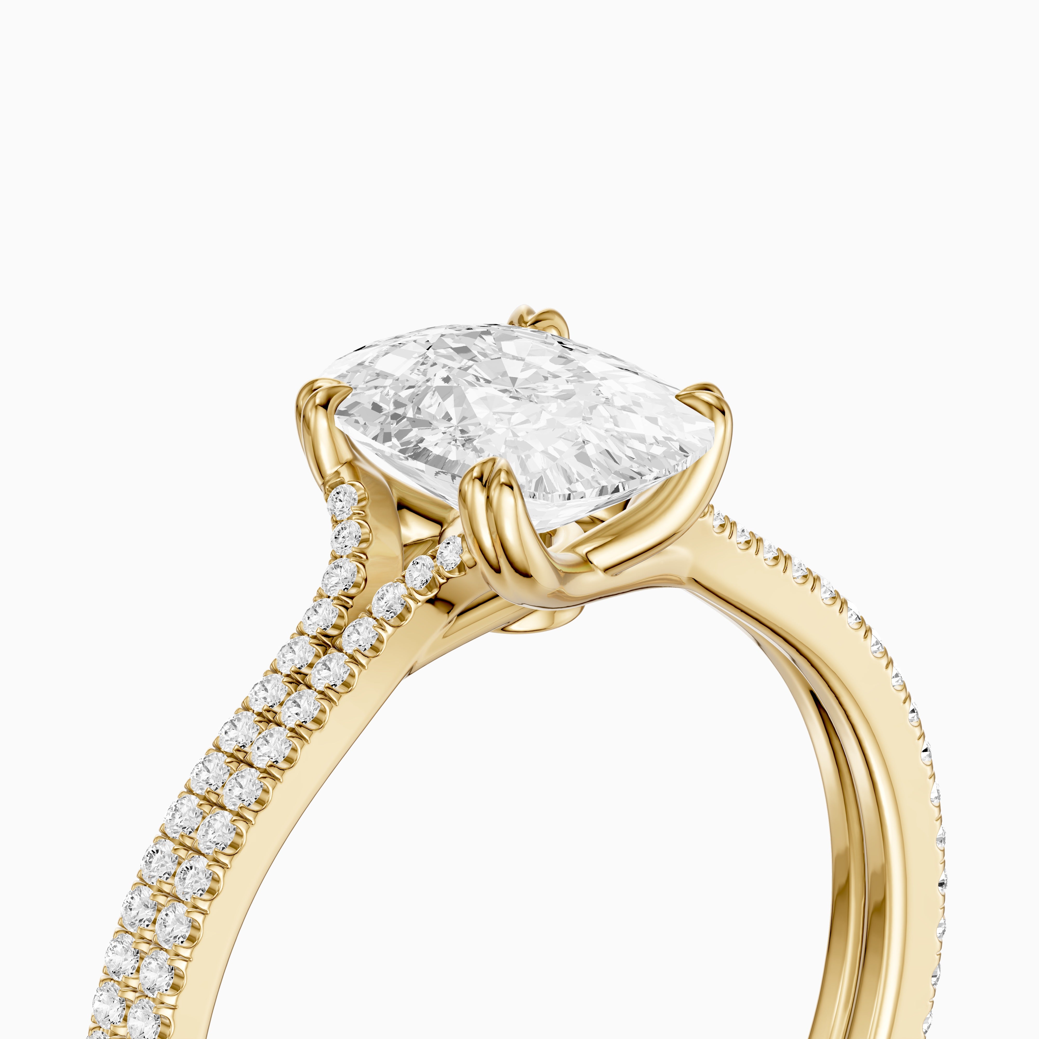 Kaia Elongated Cushion Cut Moissanite Diamond Ring with Double Pavé Band