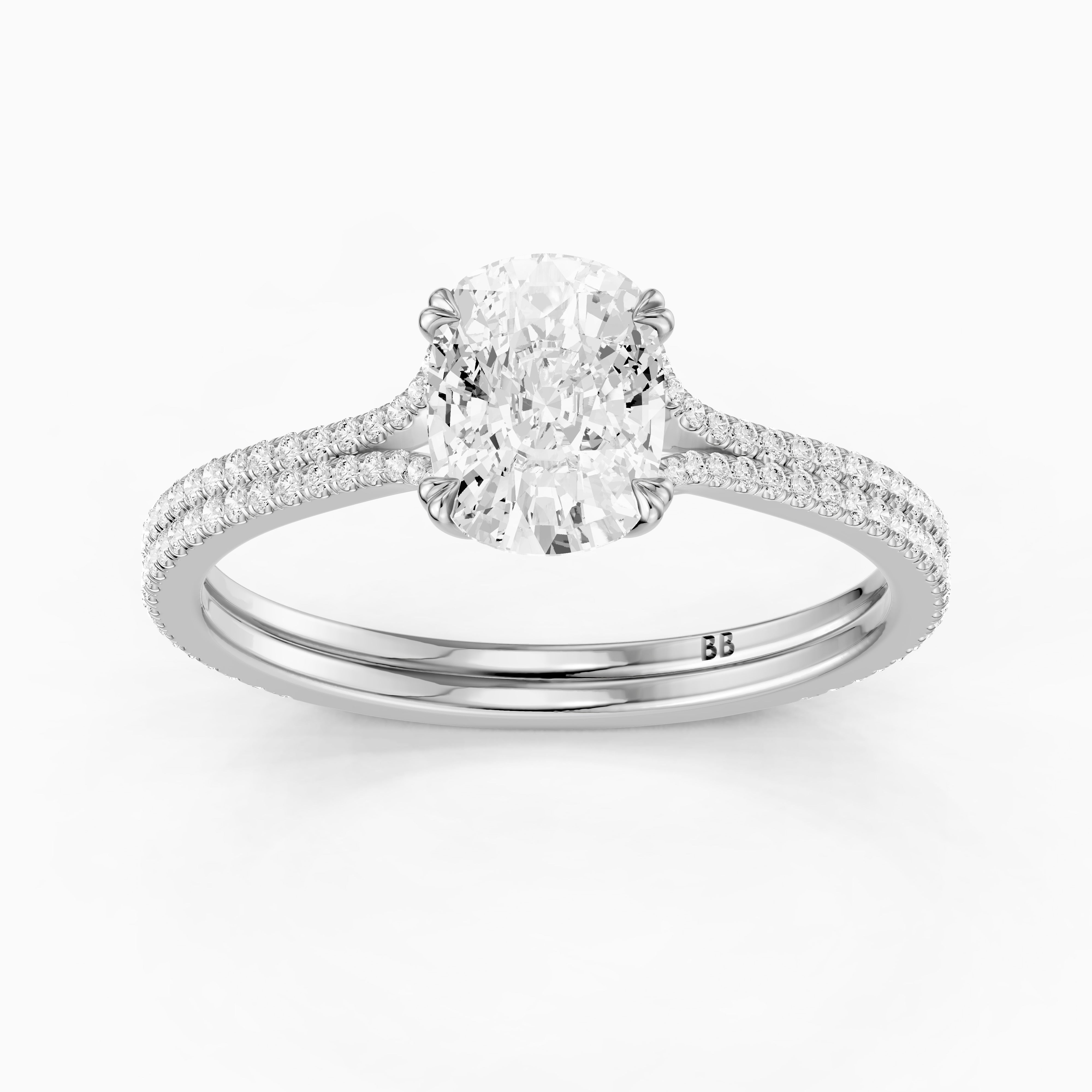 Kaia Elongated Cushion Cut Moissanite Diamond Ring with Double Pavé Band
