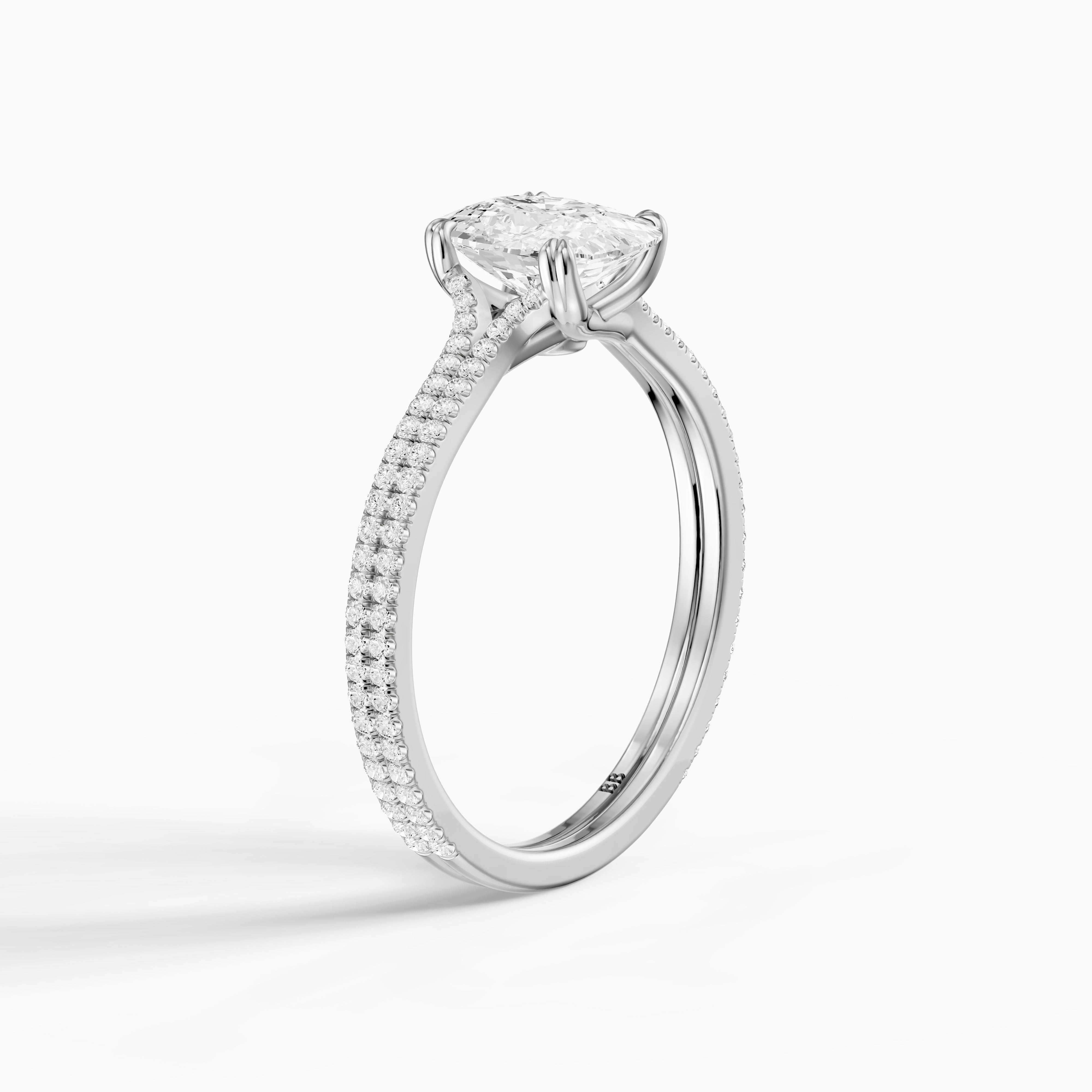 Kaia Elongated Cushion Cut Moissanite Diamond Ring with Double Pavé Band