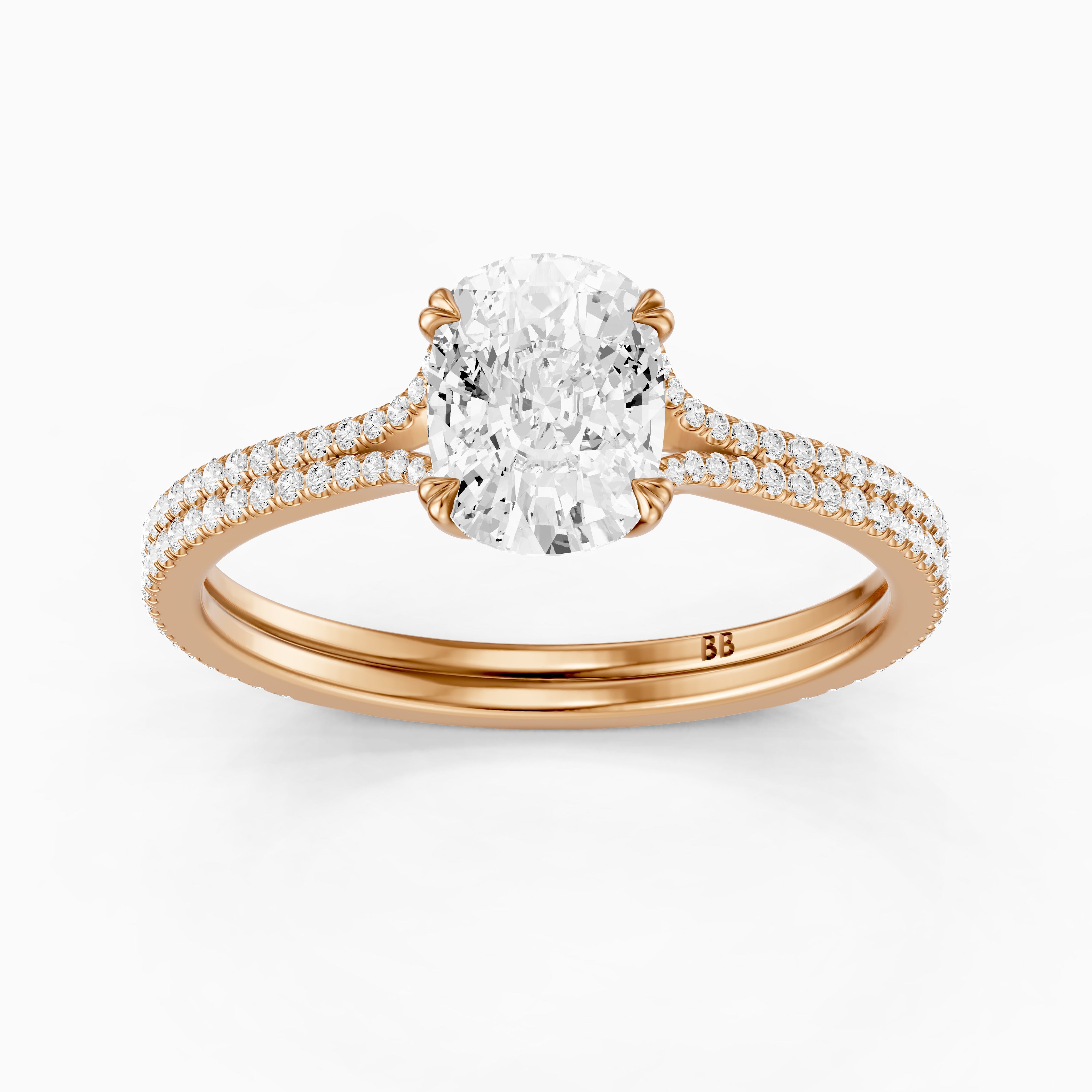 Kaia Elongated Cushion Cut Moissanite Diamond Ring with Double Pavé Band