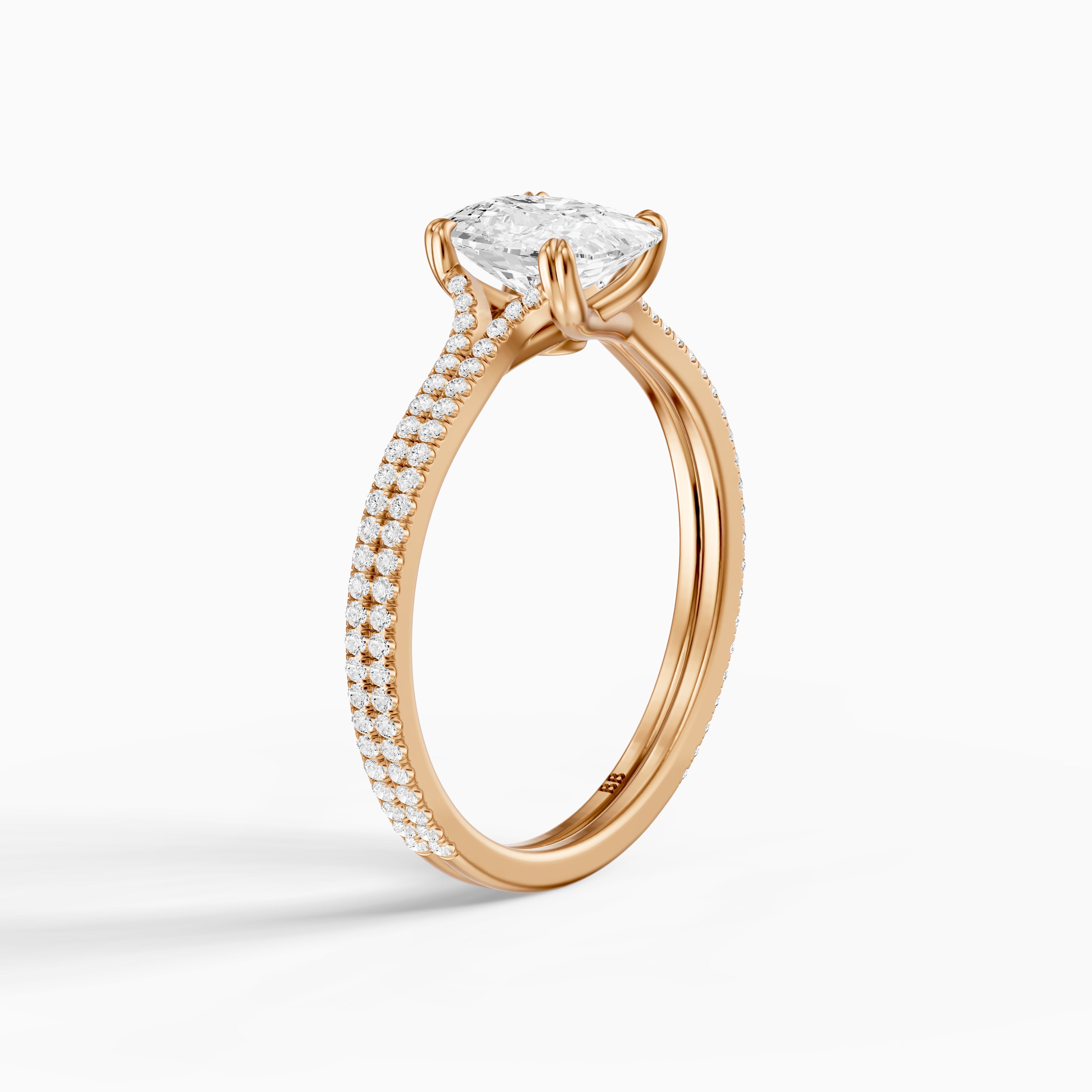 Kaia Elongated Cushion Cut Moissanite Diamond Ring with Double Pavé Band