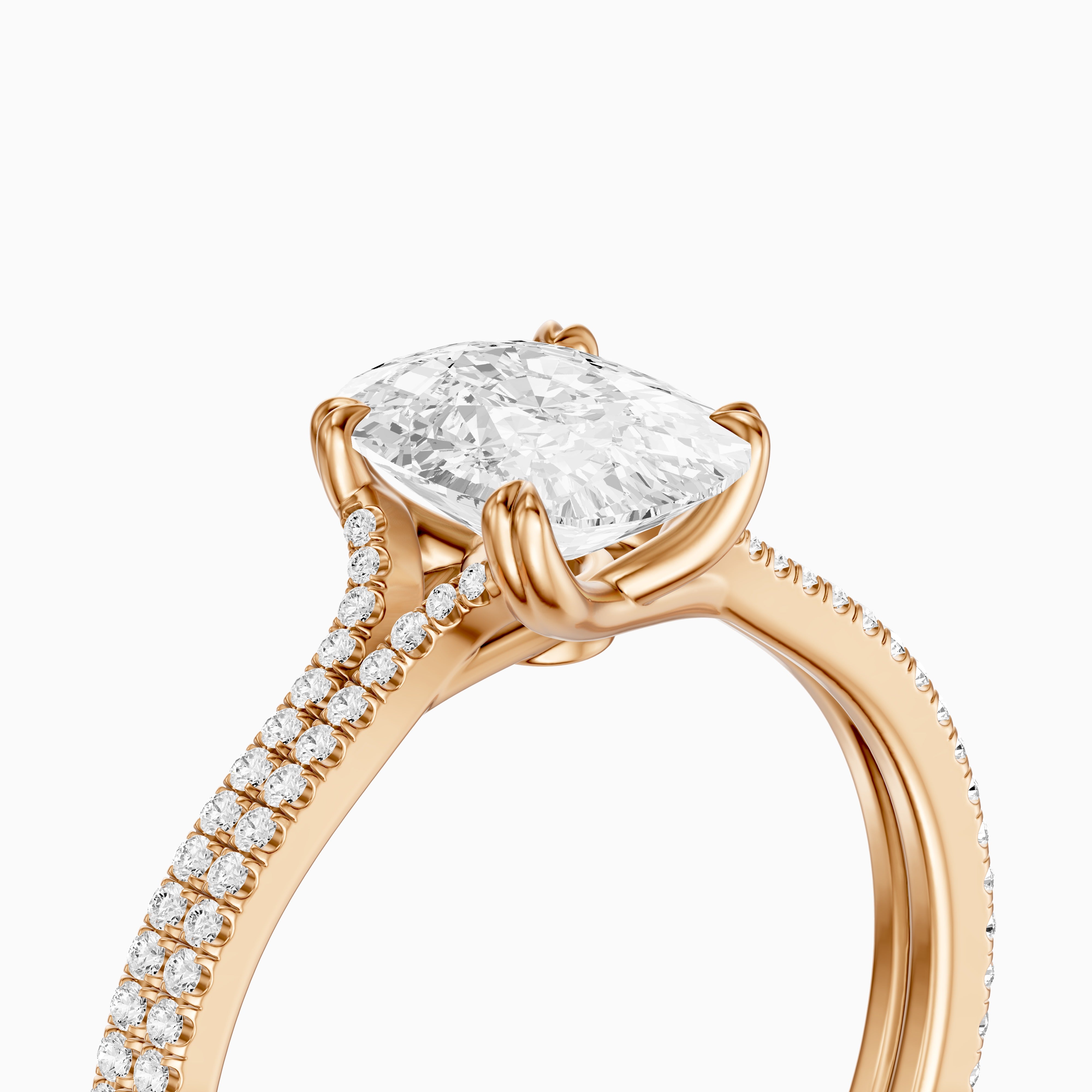 Kaia Elongated Cushion Cut Moissanite Diamond Ring with Double Pavé Band