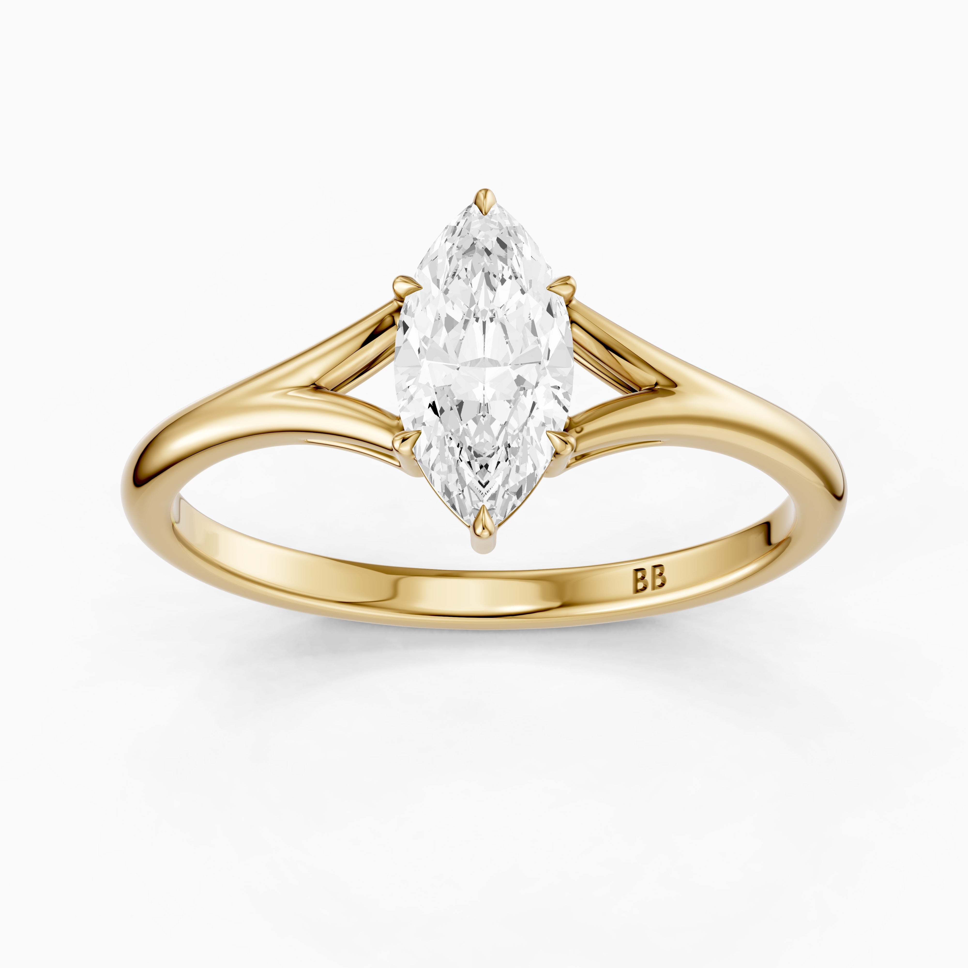 Elara Marquise Cut Lab Grown Diamond Ring with Split Cathedral Shank