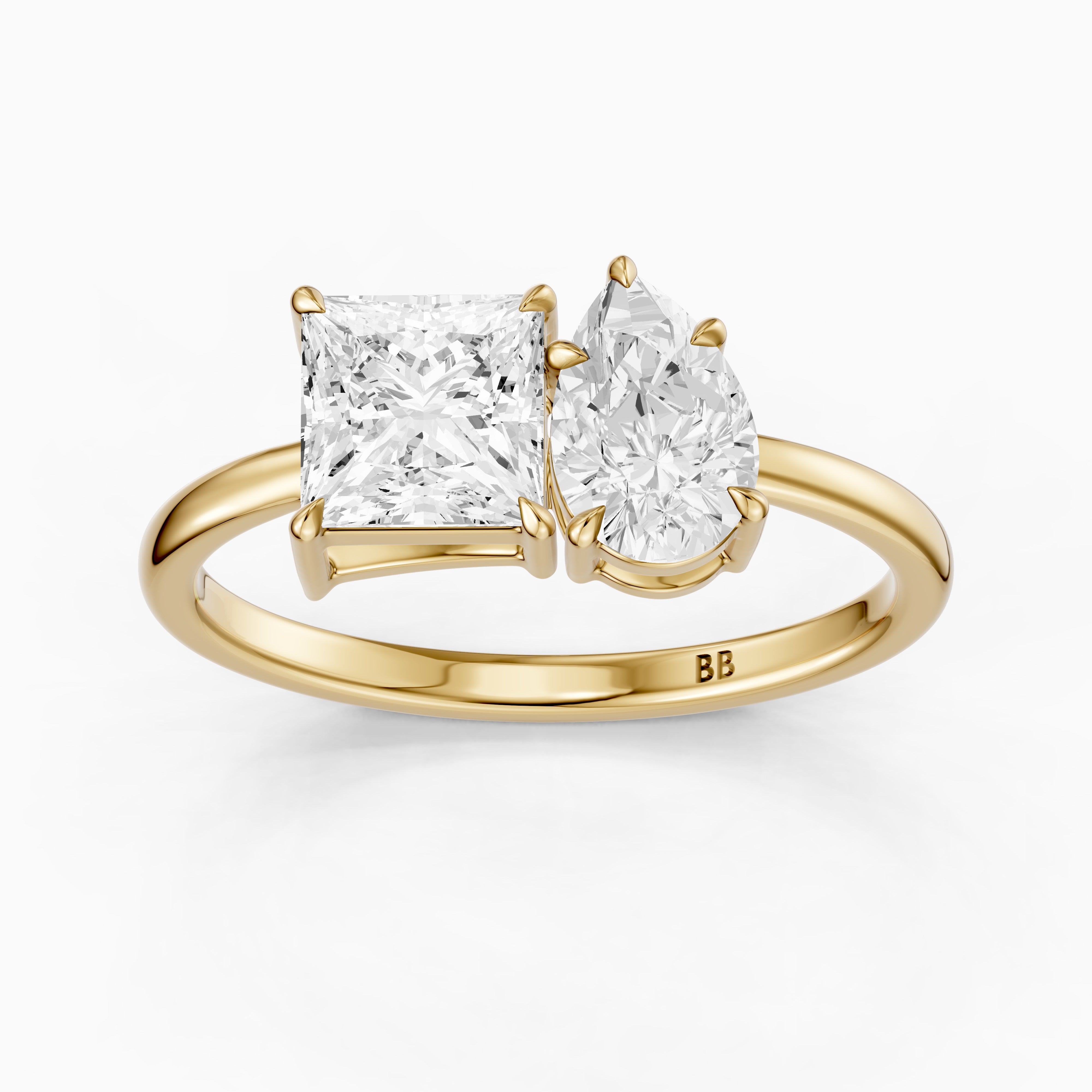 Caison Toi Et Moi Engagement Ring With Princess and Pear Two Stone Lab Grown Diamond