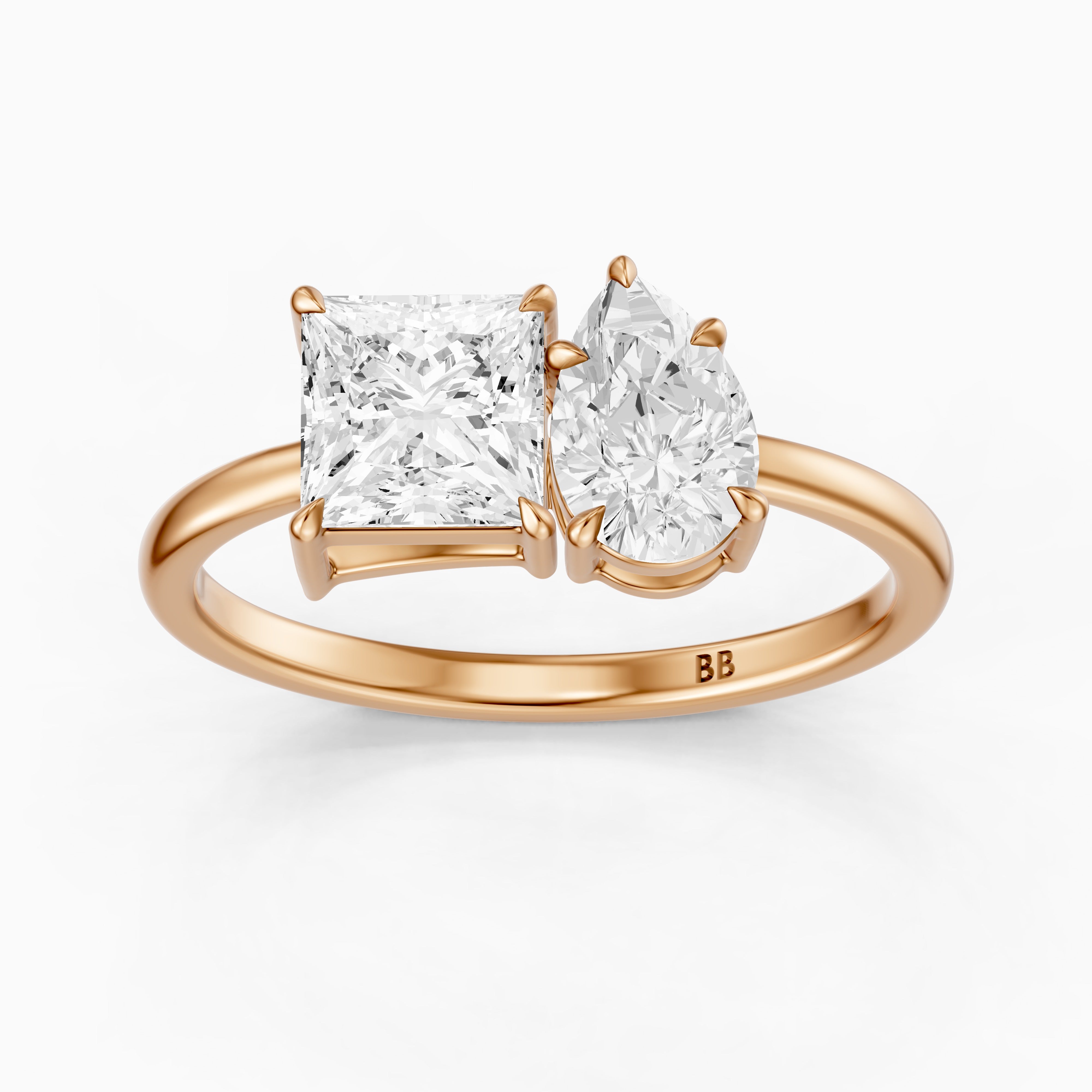Caison Toi Et Moi Engagement Ring With Princess and Pear Two Stone Lab Grown Diamond