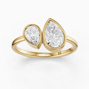 Nora Toi et Moi Pear Cut Lab Grown Diamond Ring in Bezel Setting