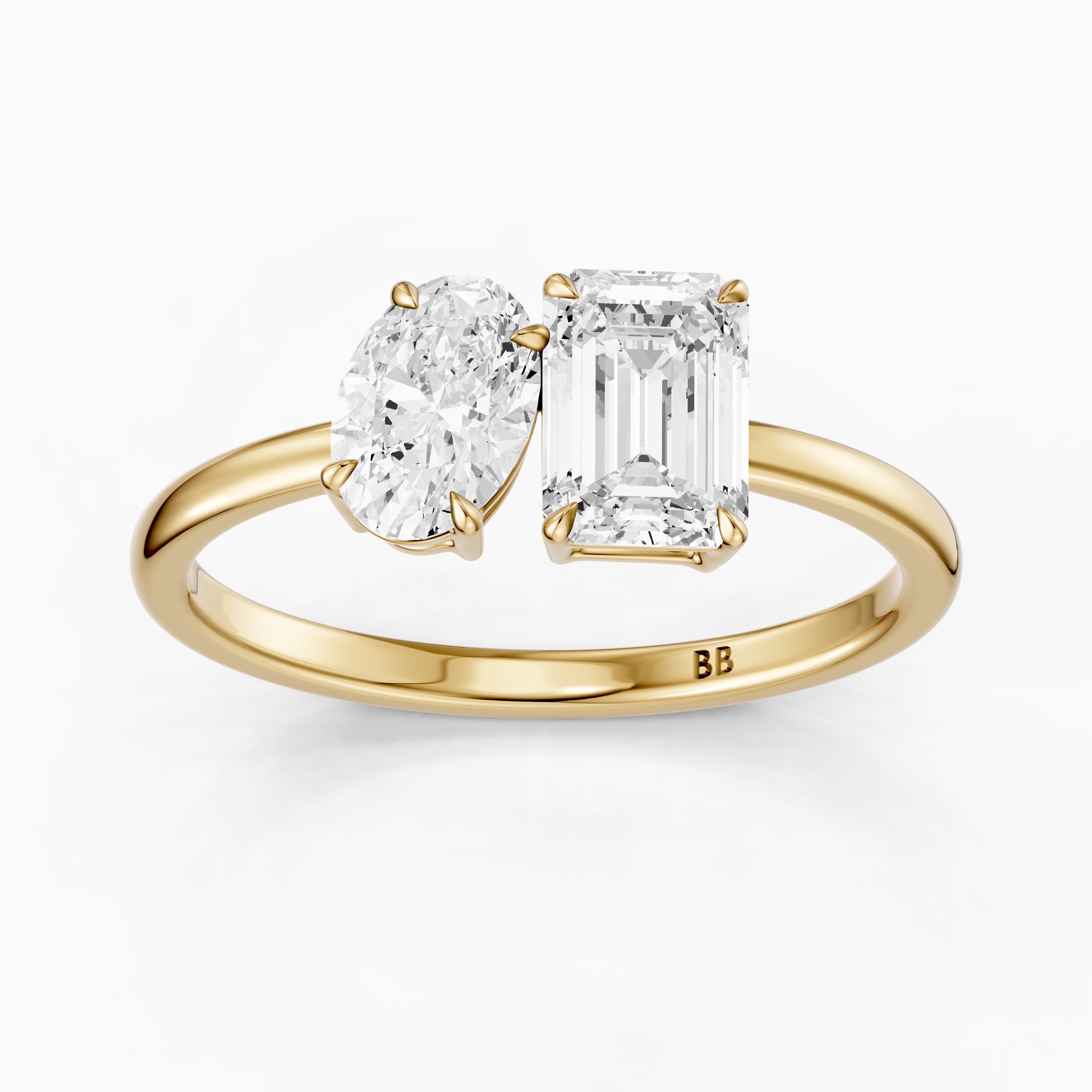 Celina Toi Et Moi Engagement Ring With Oval and Emerald Two Stone Moissanite Diamond