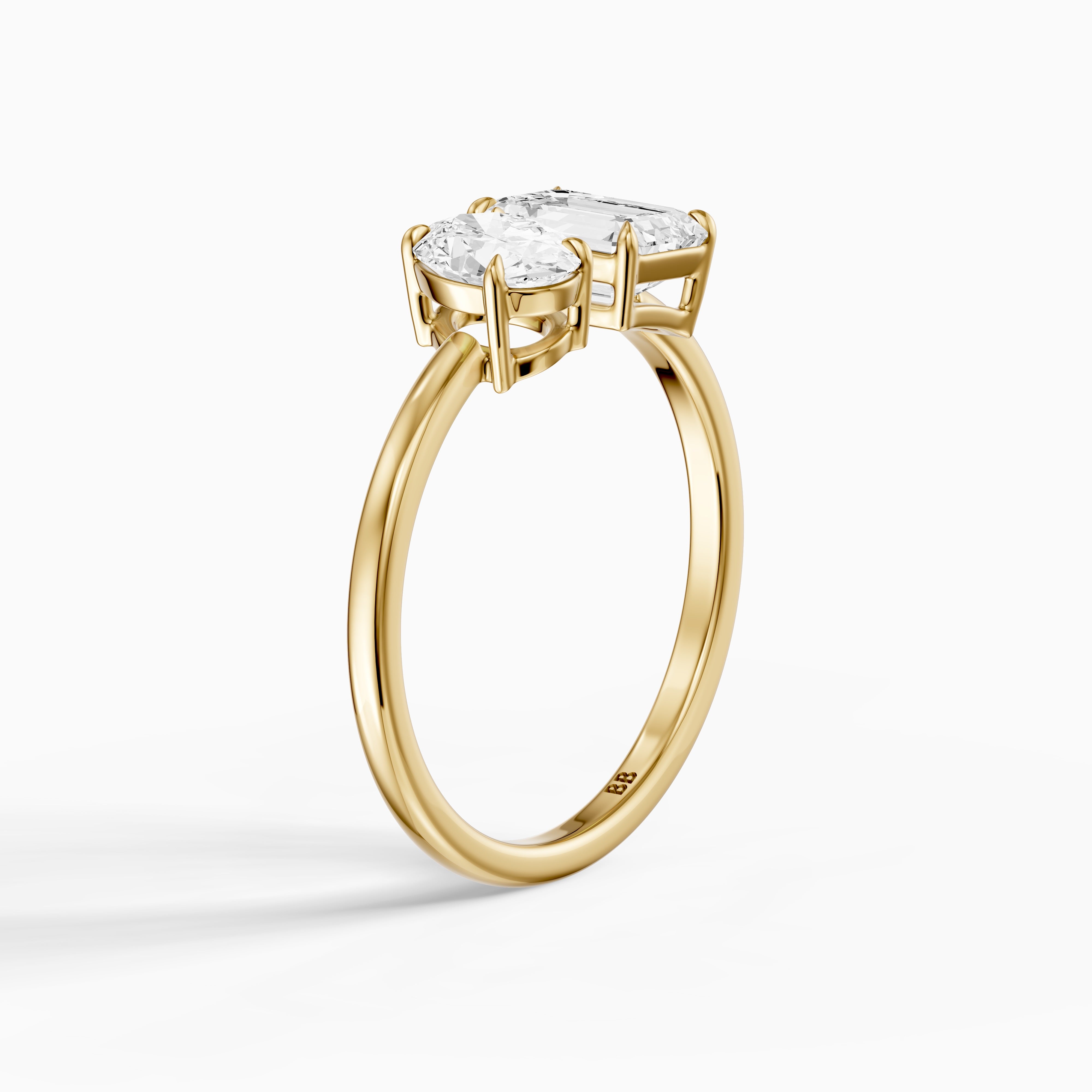 Celina Toi Et Moi Engagement Ring With Oval and Emerald Two Stone Moissanite Diamond