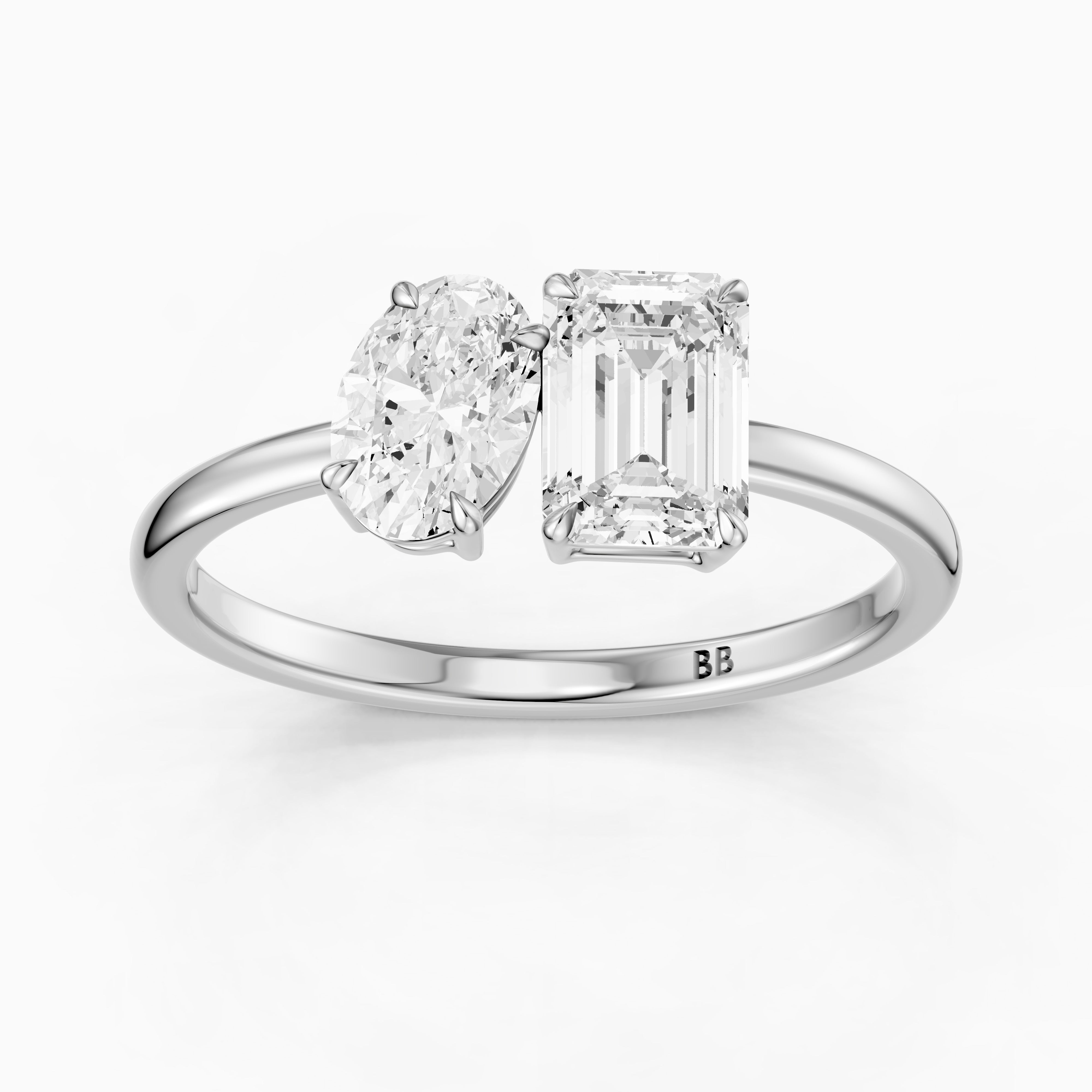 Celina Toi Et Moi Engagement Ring With Oval and Emerald Two Stone Moissanite Diamond
