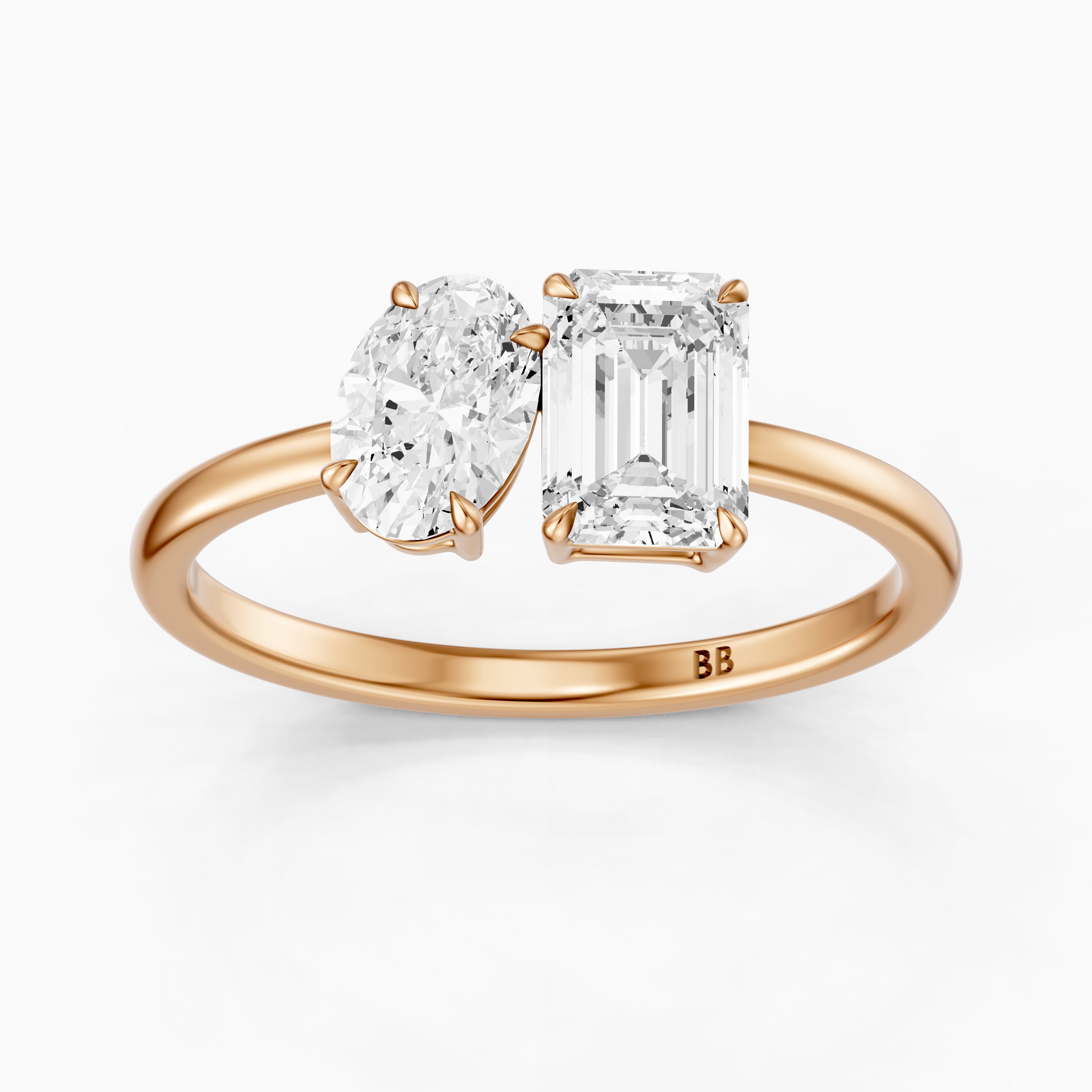 Celina Toi Et Moi Engagement Ring With Oval and Emerald Two Stone Moissanite Diamond