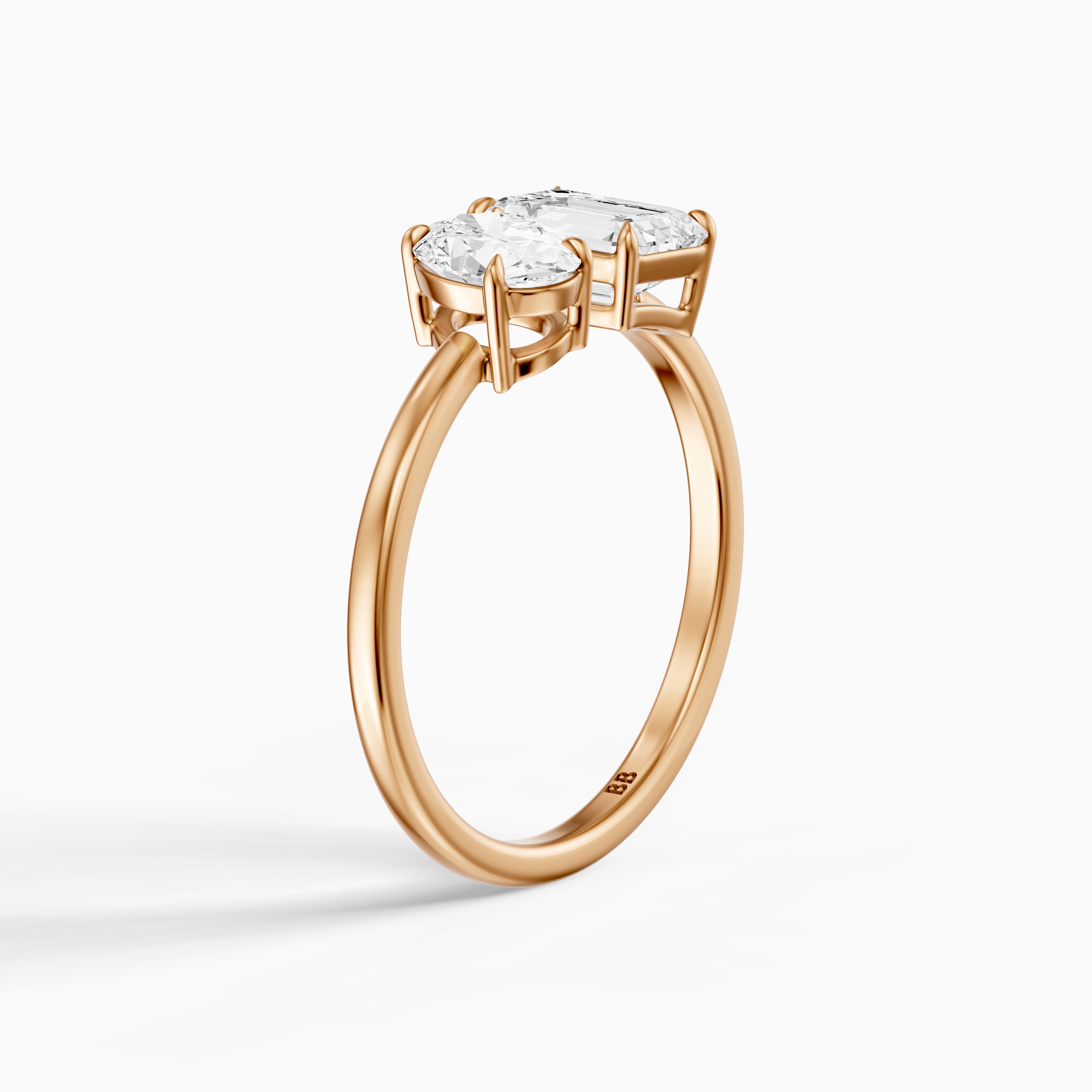 Celina Toi Et Moi Engagement Ring With Oval and Emerald Two Stone Moissanite Diamond
