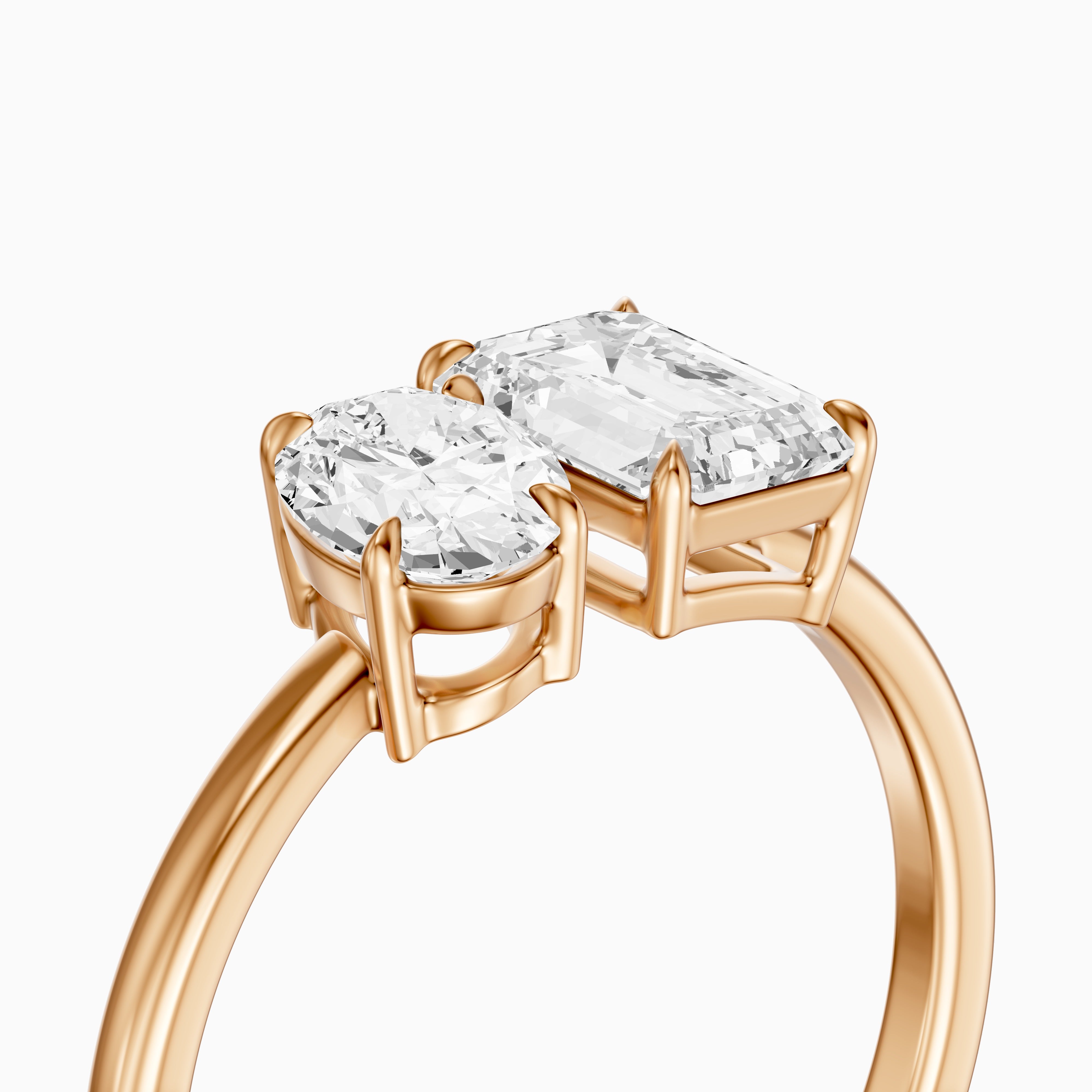 Celina Toi Et Moi Engagement Ring With Oval and Emerald Two Stone Moissanite Diamond