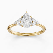 Liora Pear Cut Moissanite Diamond Ring with Marquise Side Stone Cluster