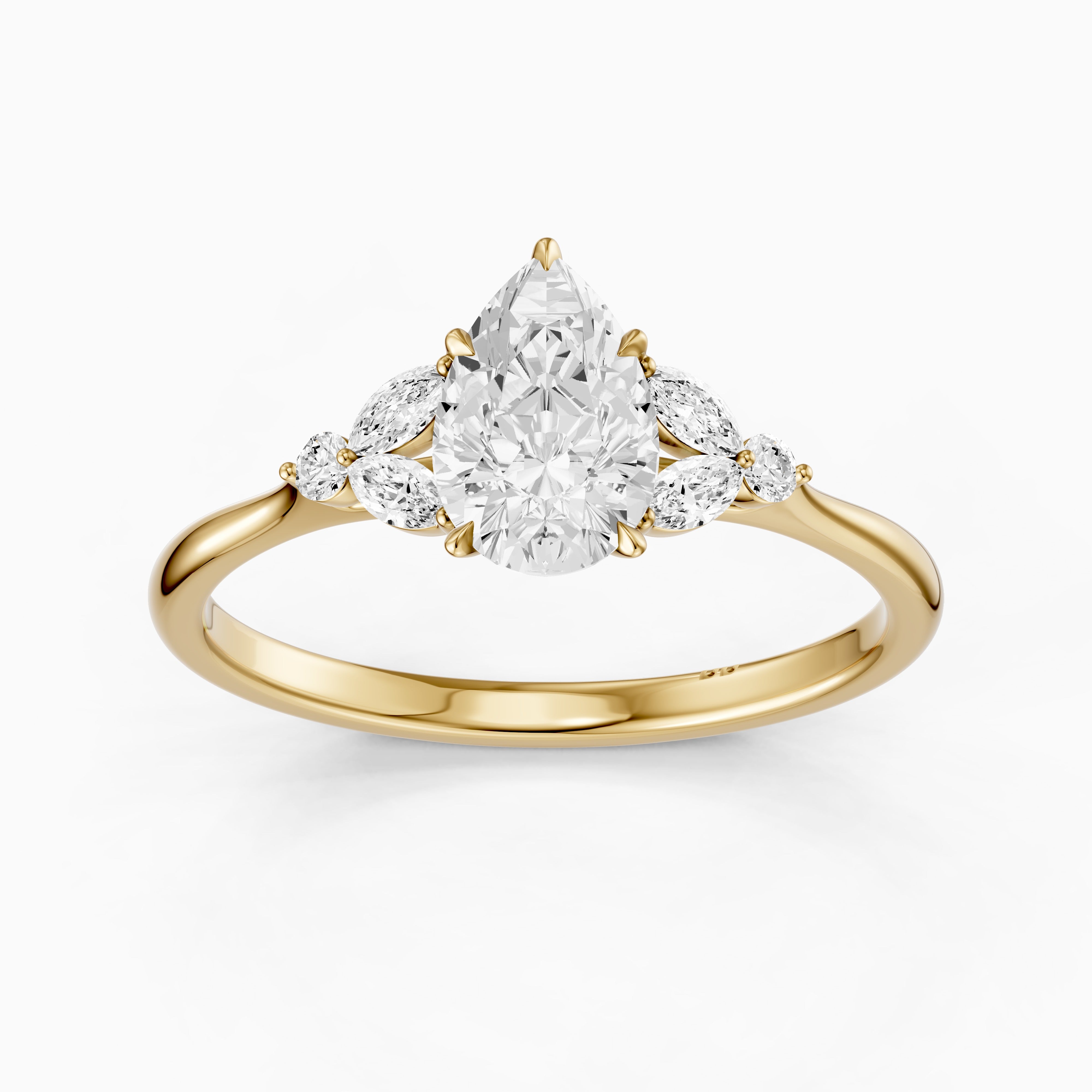 Liora Pear Cut Moissanite Diamond Ring with Marquise Side Stone Cluster