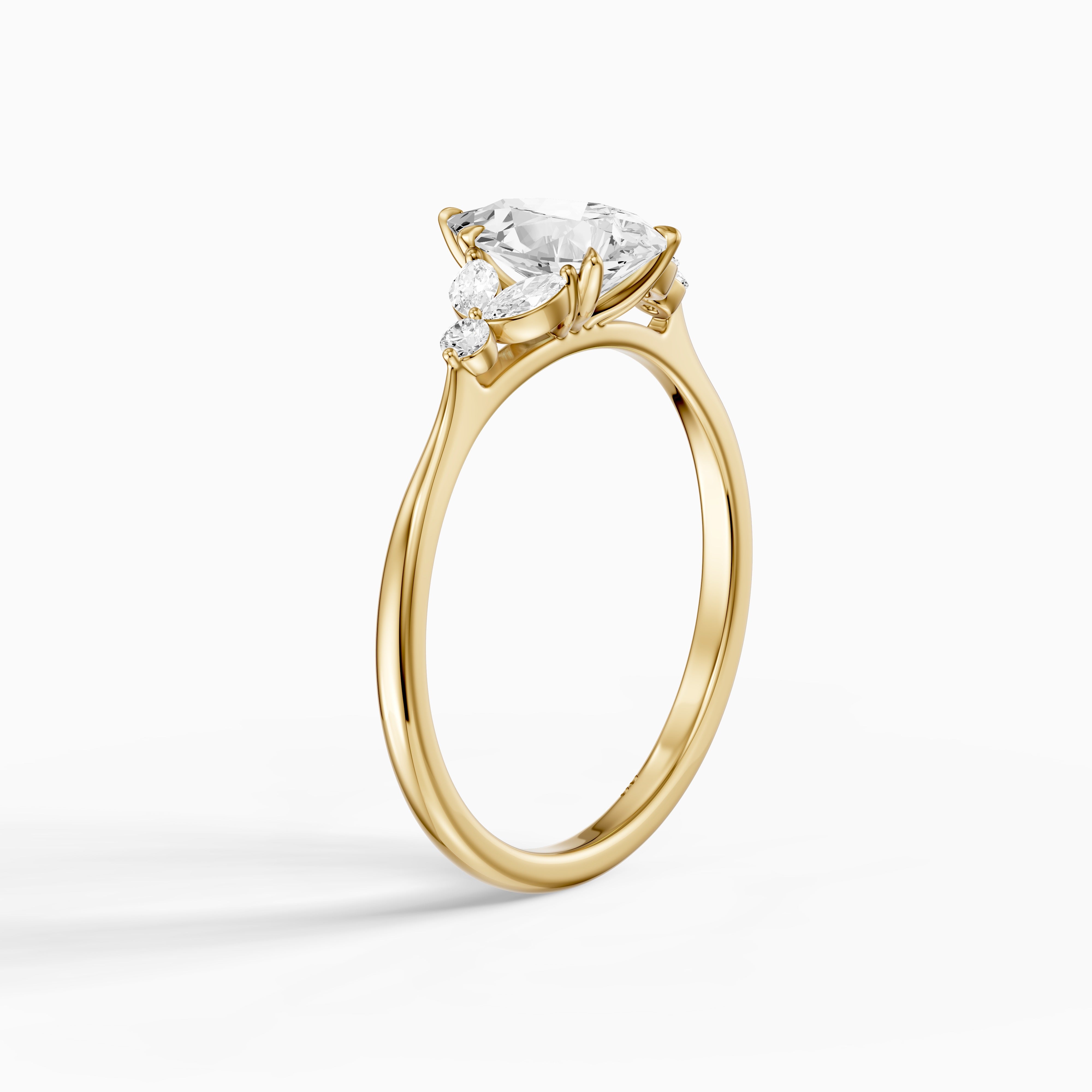 Liora Pear Cut Moissanite Diamond Ring with Marquise Side Stone Cluster