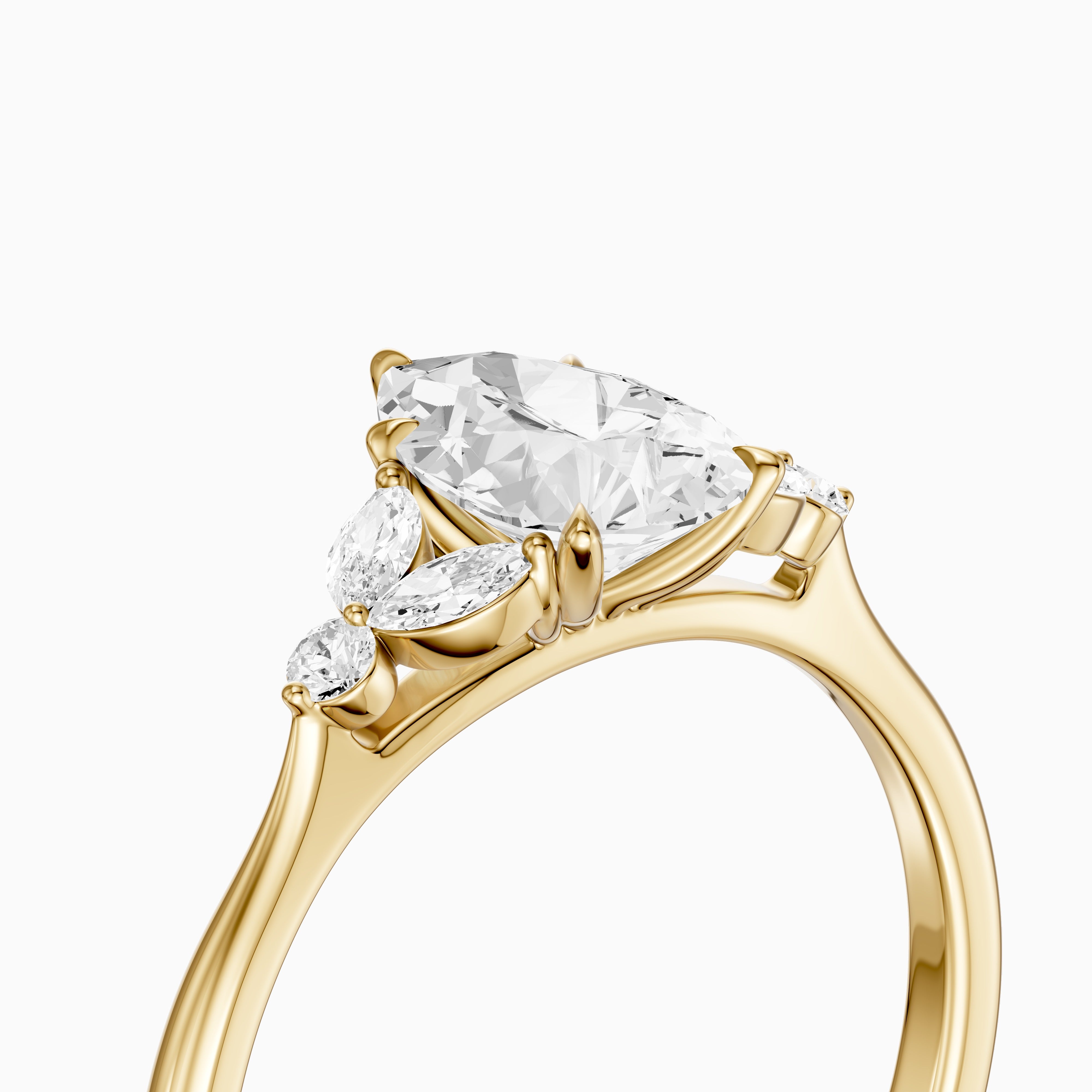 Liora Pear Cut Moissanite Diamond Ring with Marquise Side Stone Cluster