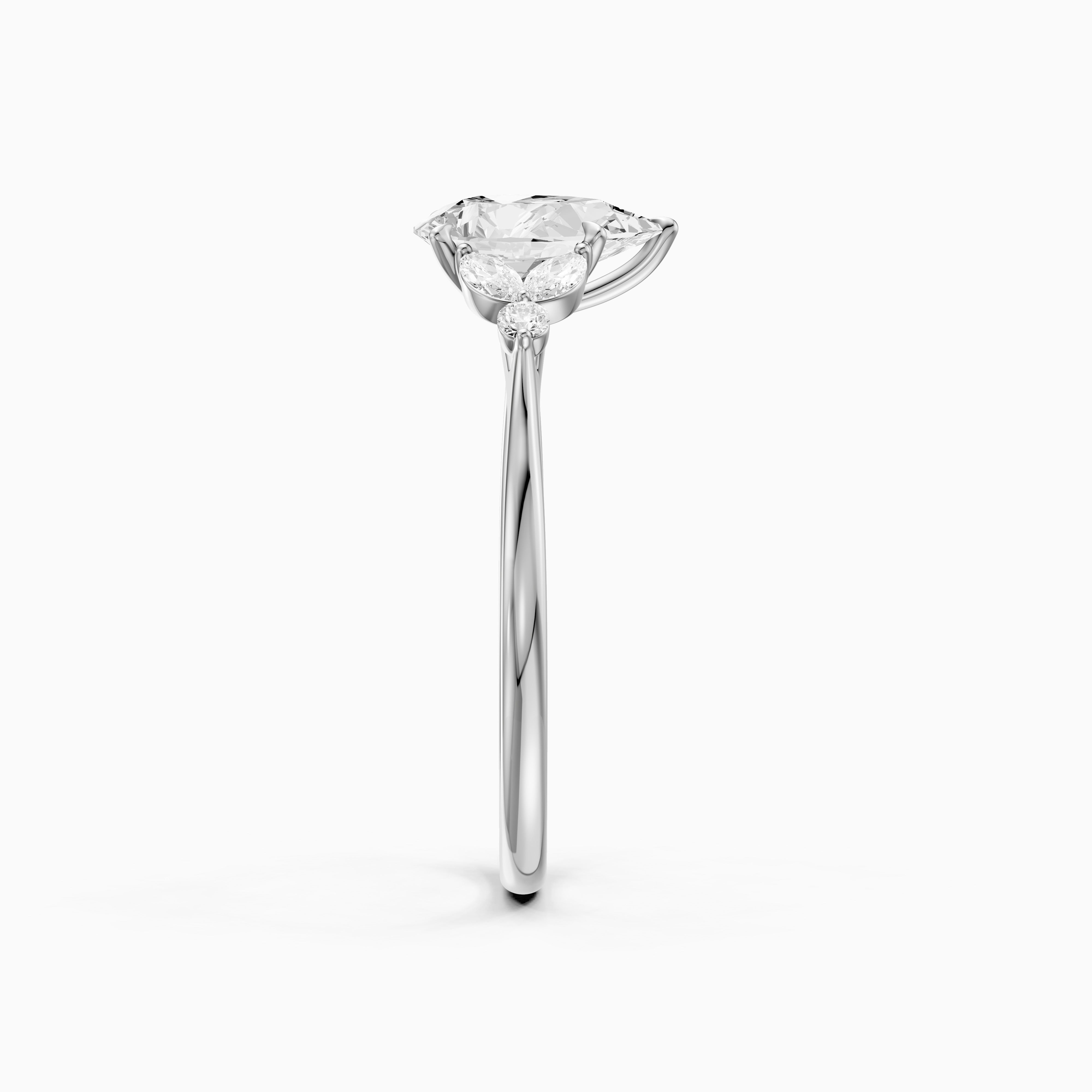 Liora Pear Cut Moissanite Diamond Ring with Marquise Side Stone Cluster