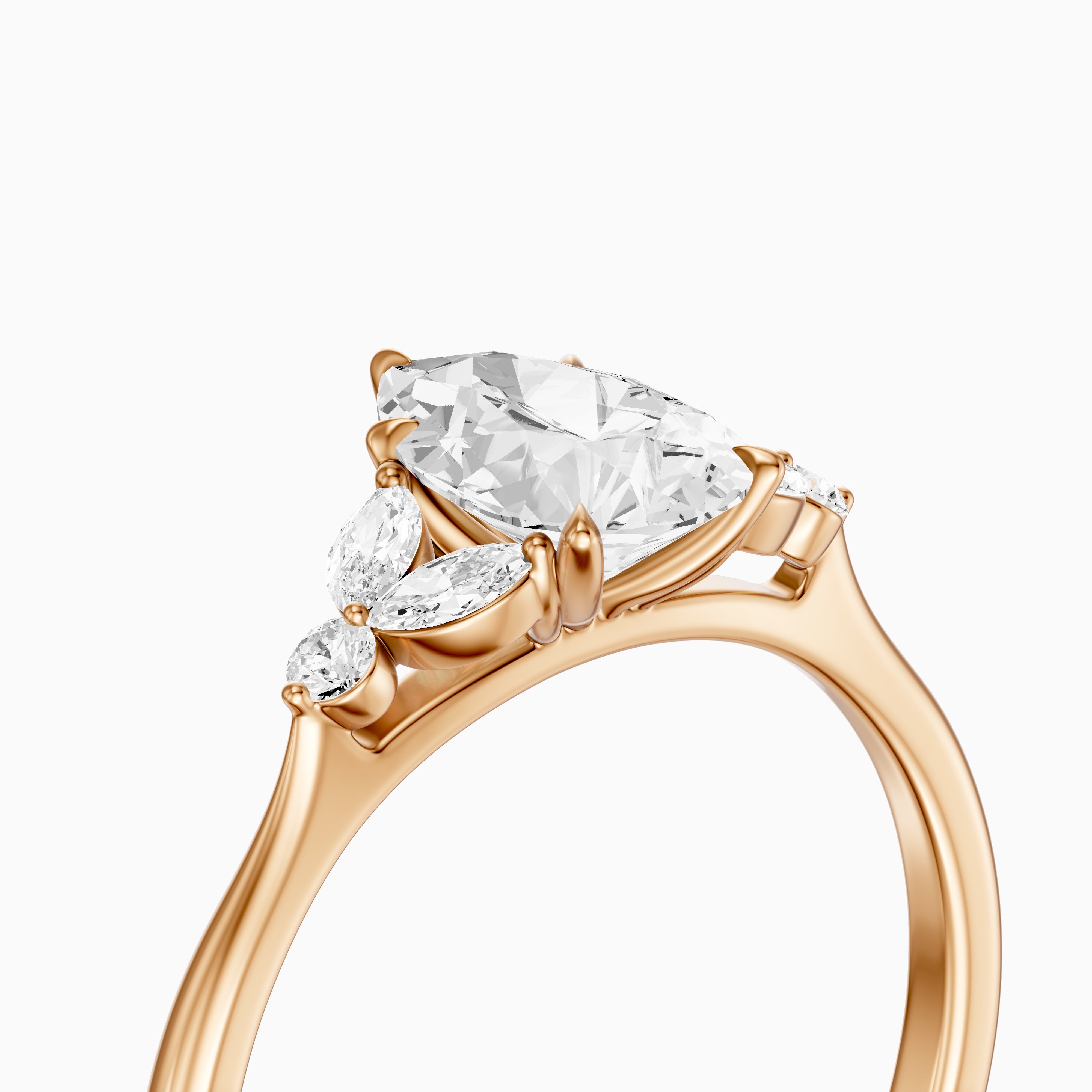 Liora Pear Cut Moissanite Diamond Ring with Marquise Side Stone Cluster