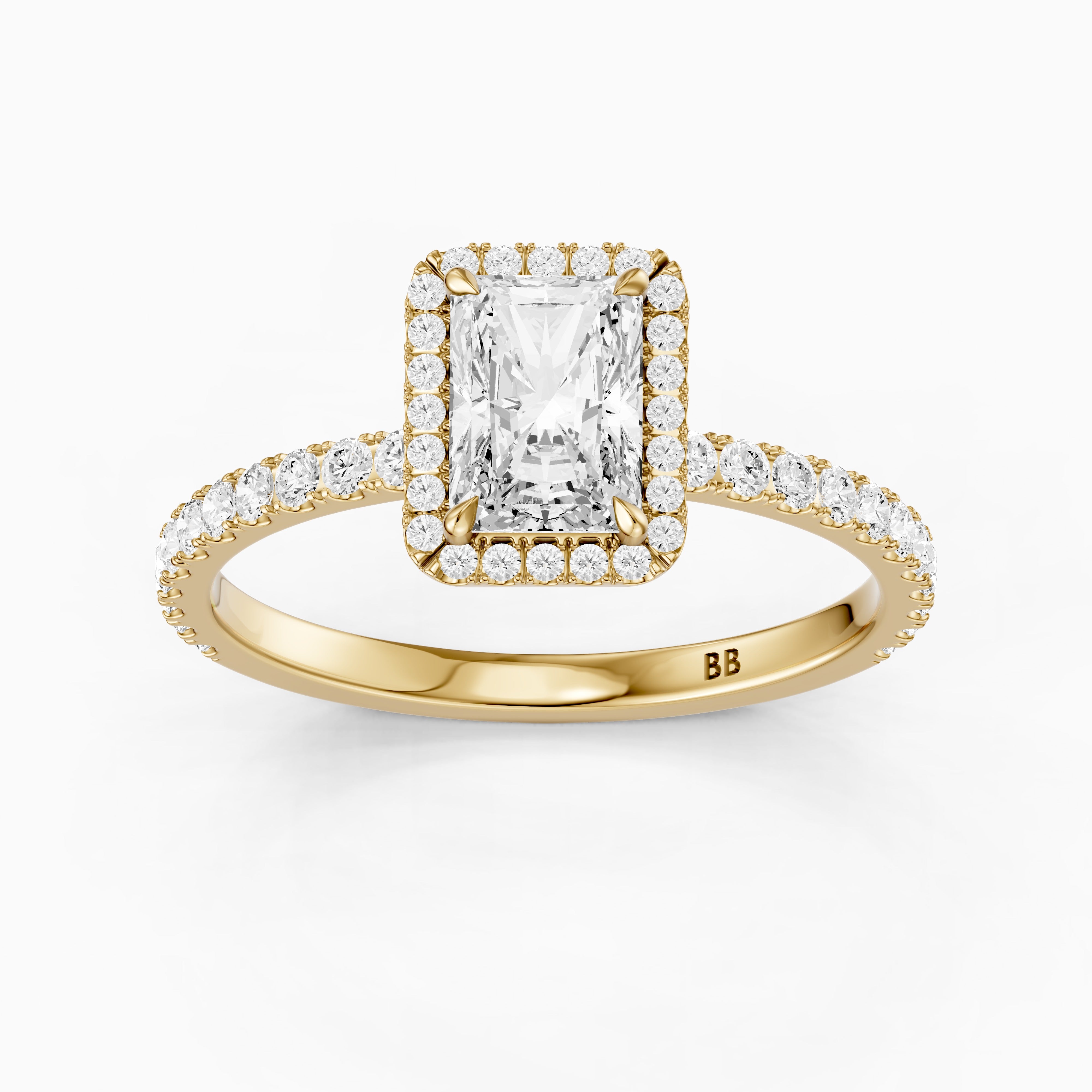 Darian Radiant Cut Halo Pave Side Stone Lab Grown Diamond Ring