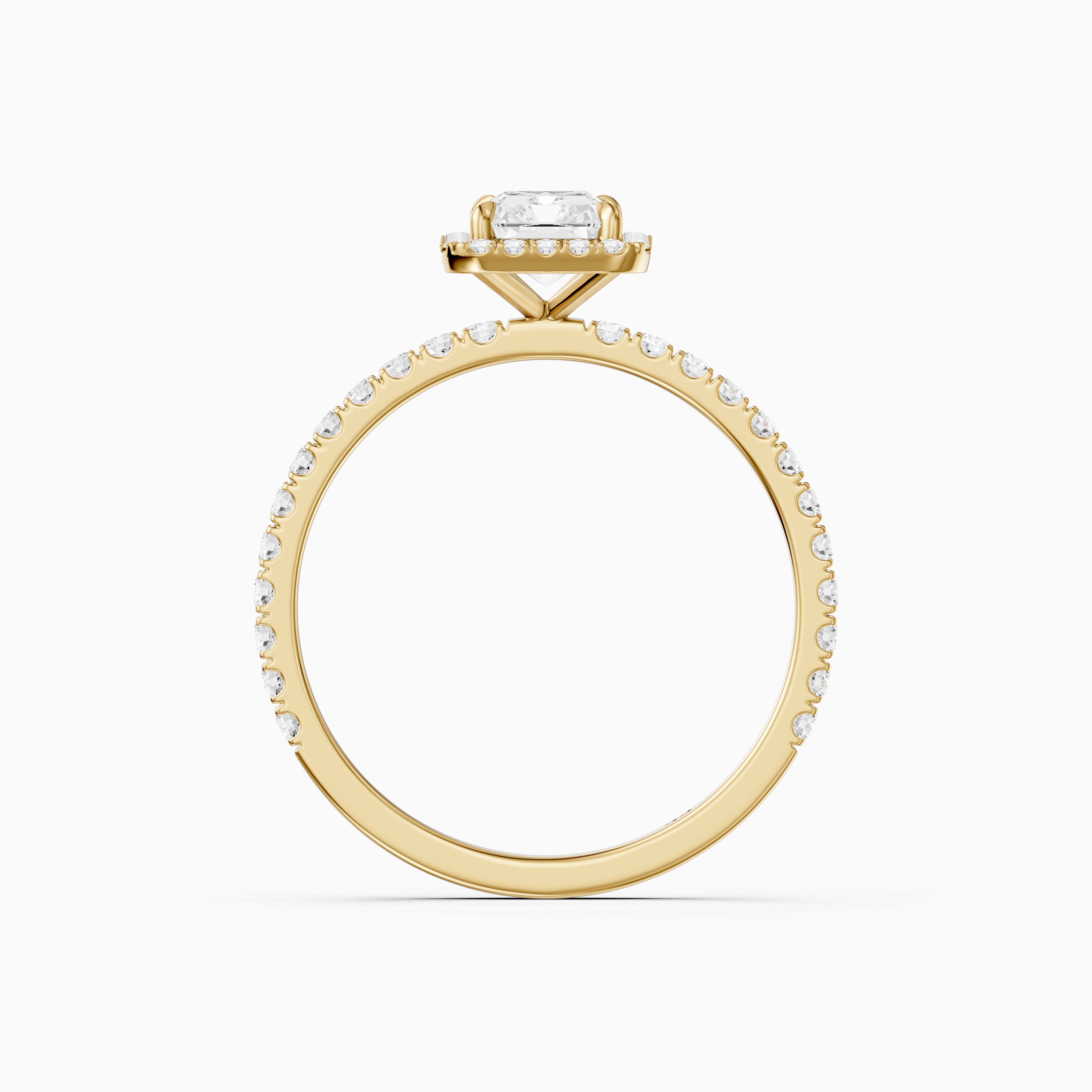 Darian Radiant Cut Halo Pave Side Stone Moissanite Diamond Ring