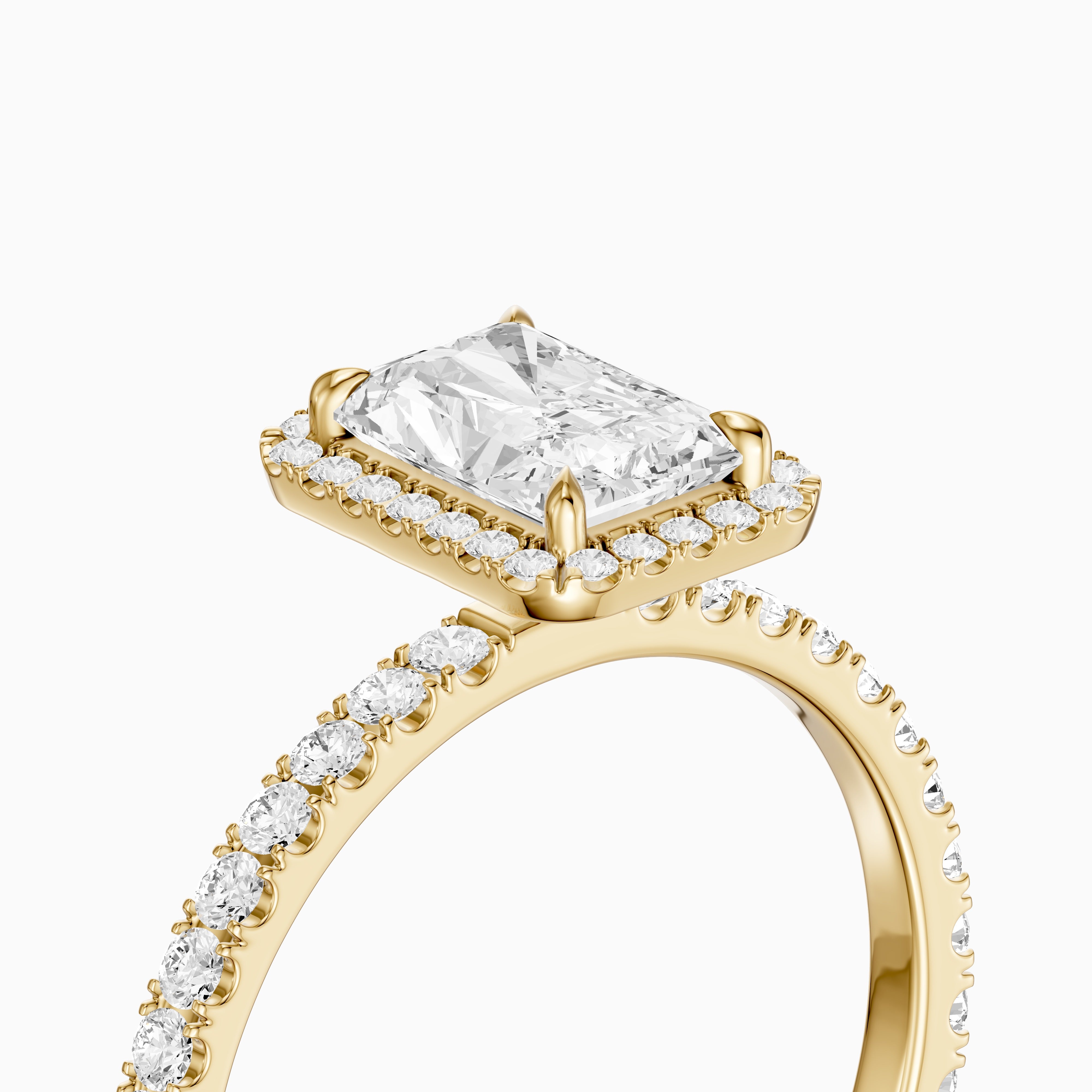 Darian Radiant Cut Halo Pave Side Stone Moissanite Diamond Ring