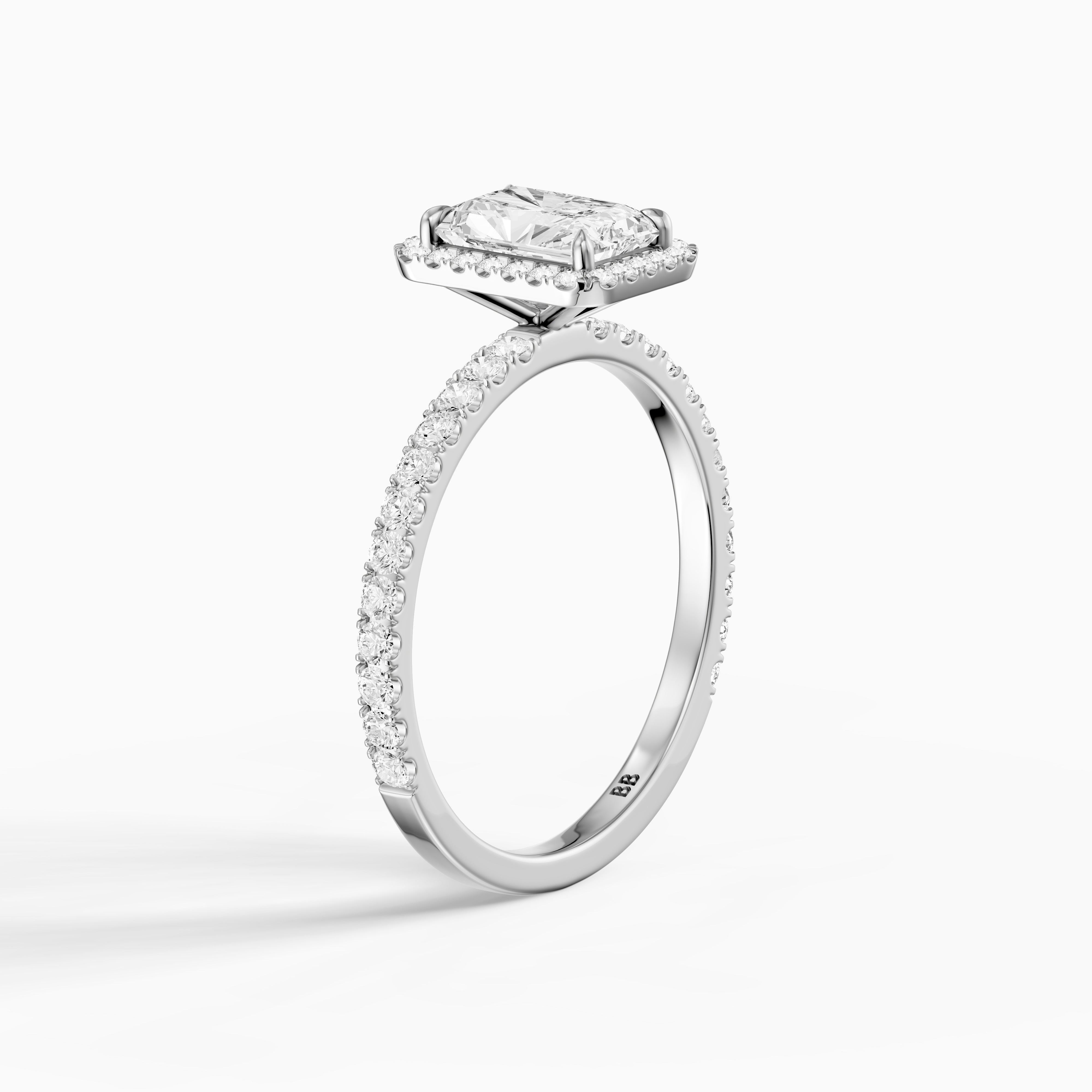 Darian Radiant Cut Halo Pave Side Stone Moissanite Diamond Ring