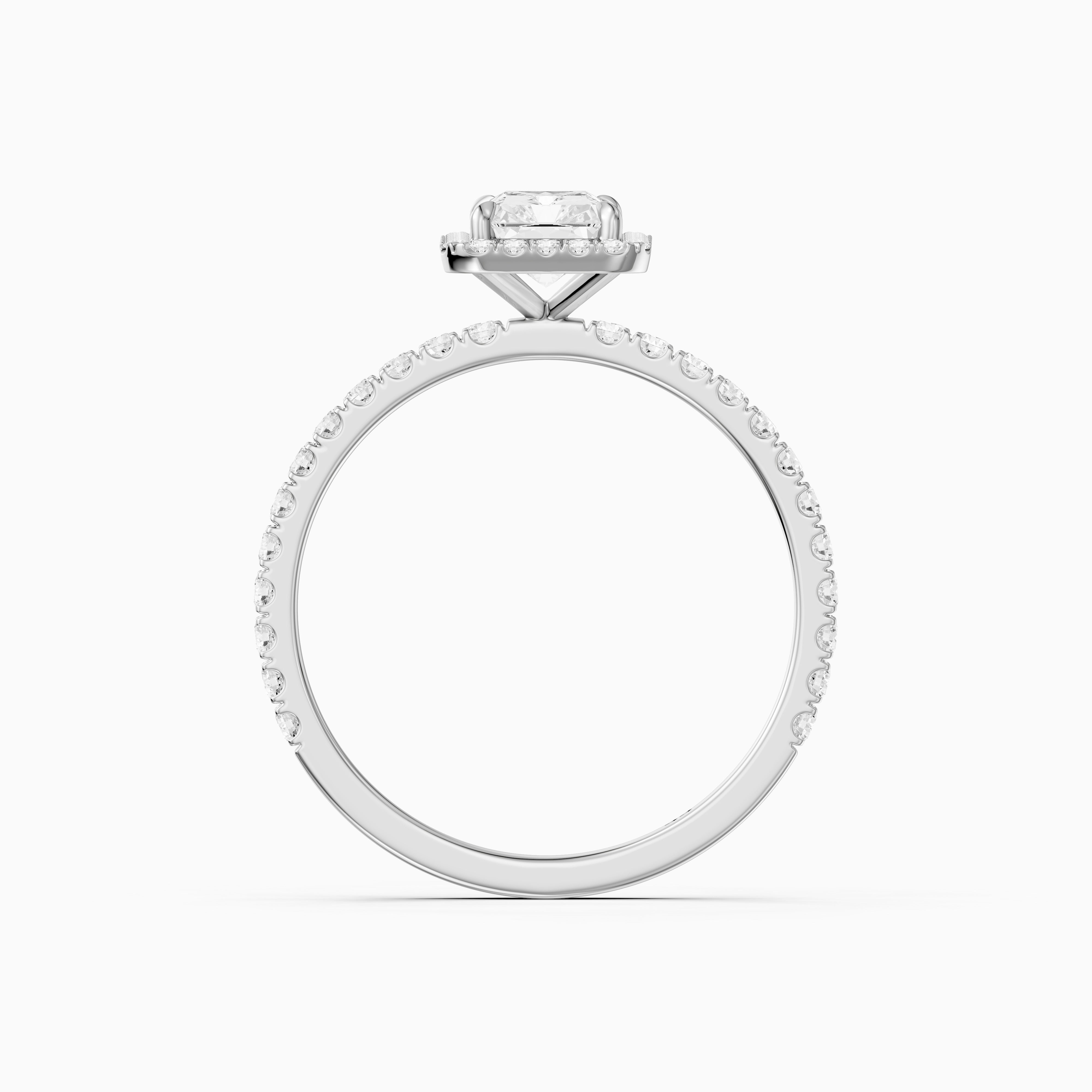 Darian Radiant Cut Halo Pave Side Stone Moissanite Diamond Ring