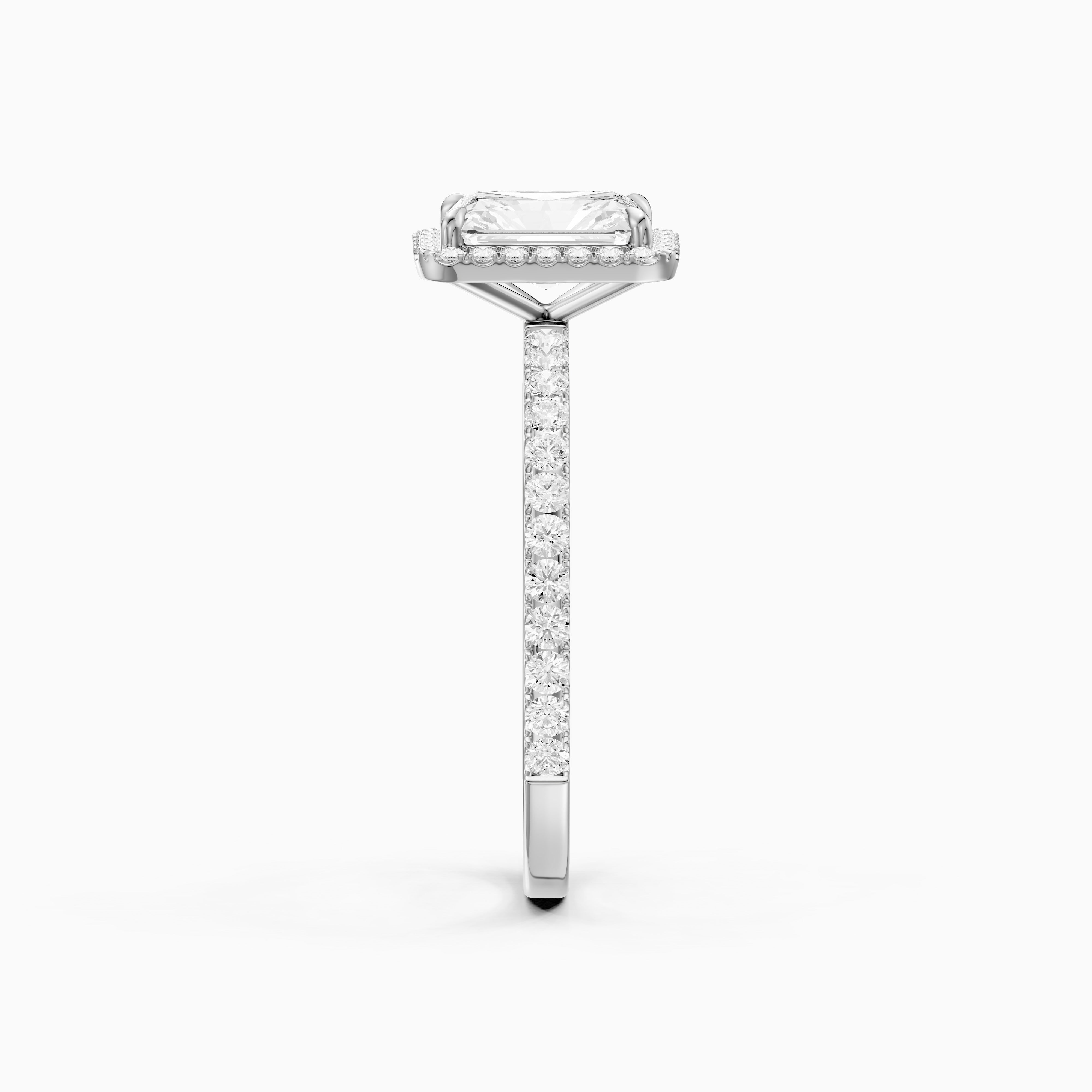 Darian Radiant Cut Halo Pave Side Stone Moissanite Diamond Ring