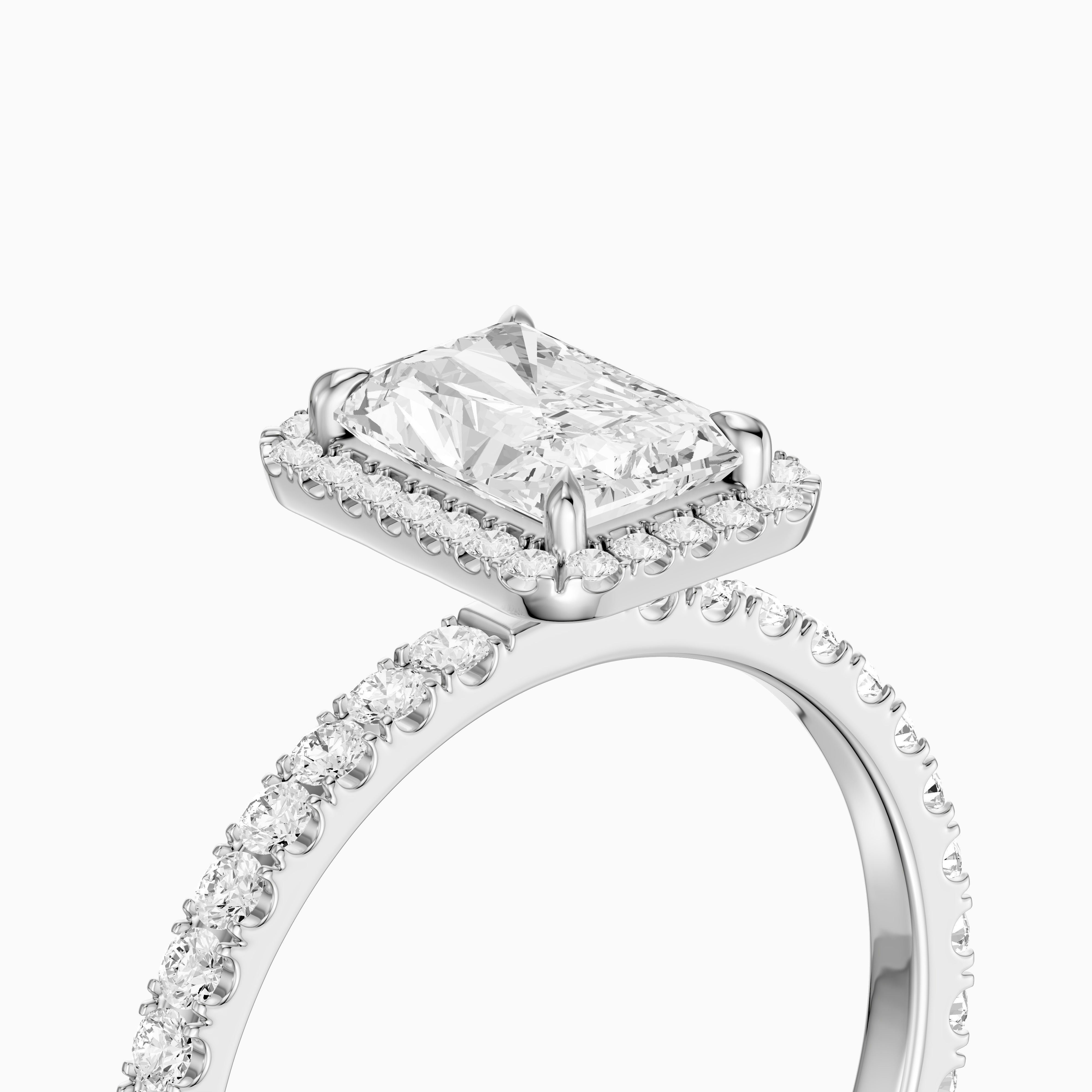 Darian Radiant Cut Halo Pave Side Stone Moissanite Diamond Ring
