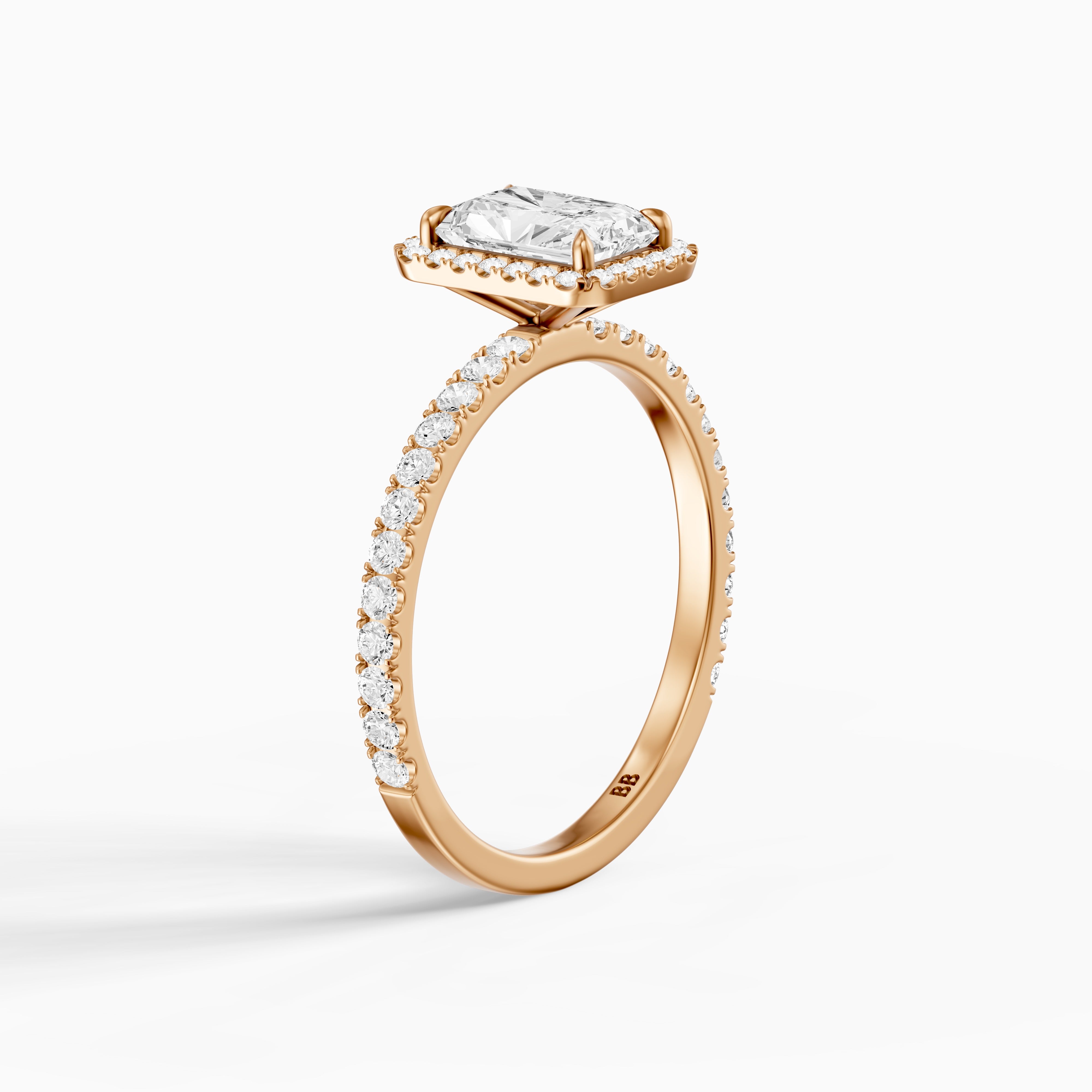 Darian Radiant Cut Halo Pave Side Stone Moissanite Diamond Ring