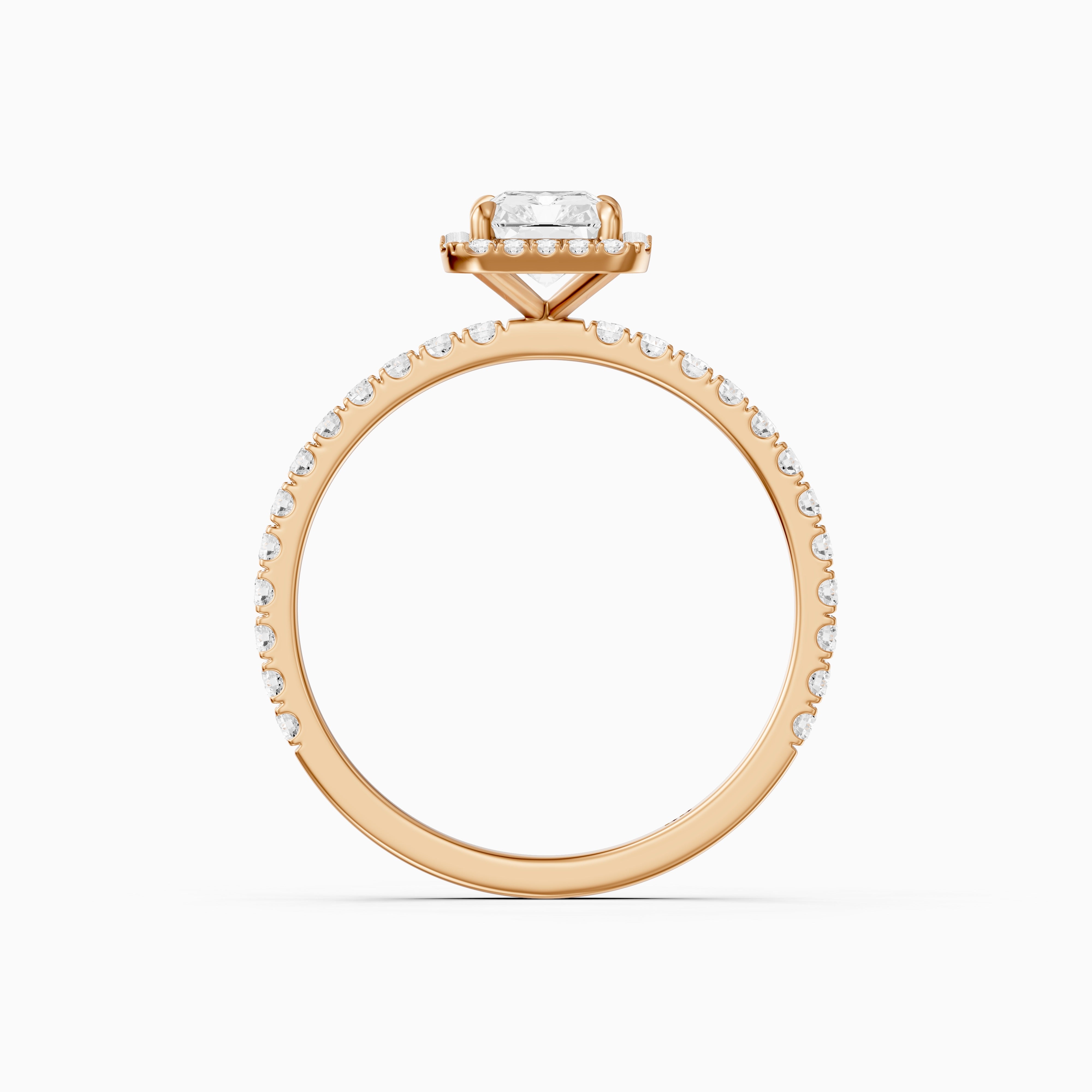 Darian Radiant Cut Halo Pave Side Stone Moissanite Diamond Ring
