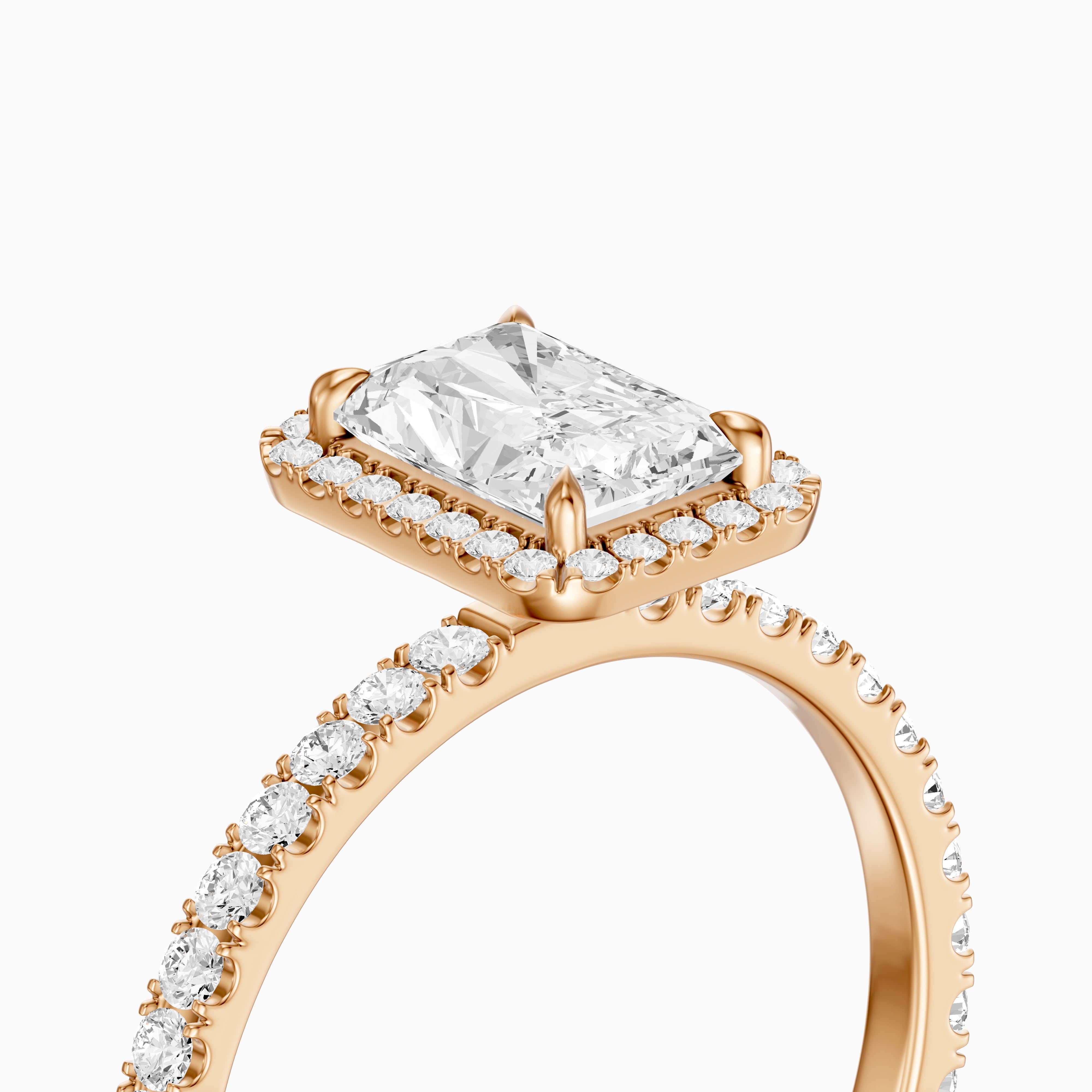 Darian Radiant Cut Halo Pave Side Stone Moissanite Diamond Ring
