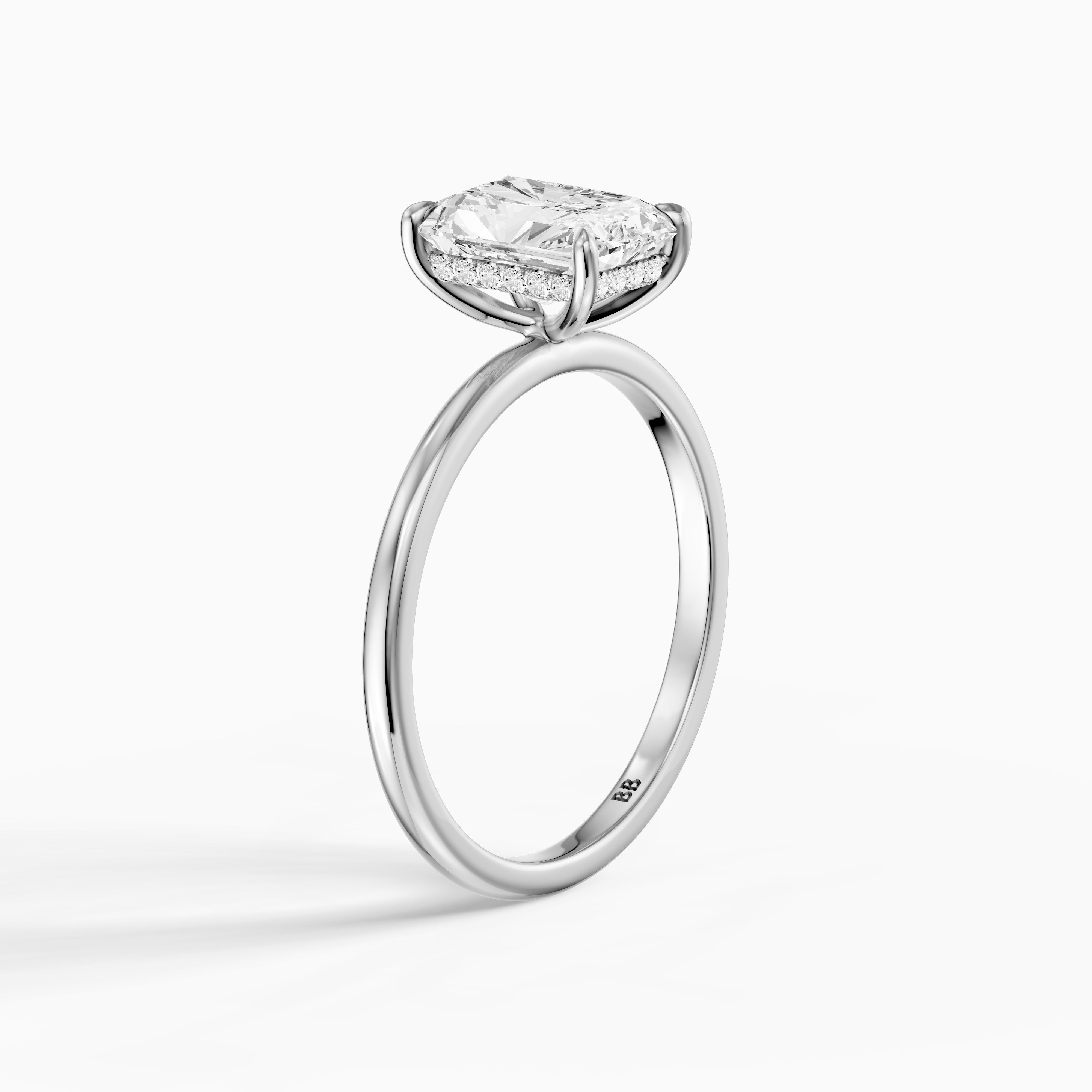 Delany 4 Prong Radiant Cut Hidden Halo Moissanite Diamond Ring